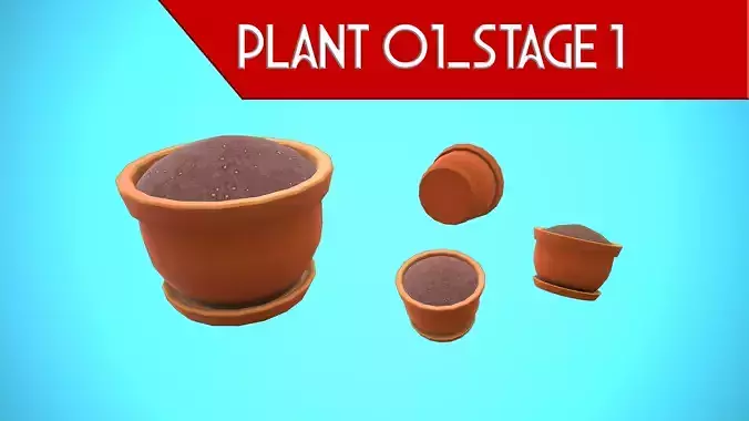 PLANT 01 - STAGE 01 DIRT AND PLANT POT 01 CARTOON STYLIZED Low-poly 3D model