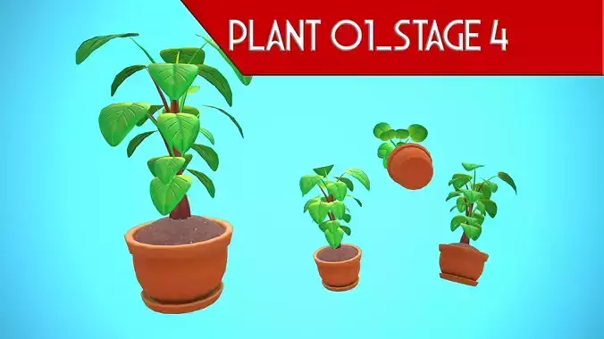 PLANT 01- STAGE 04 AND PLANT POT 01 CARTOON STYLIZED Low-poly 3D model