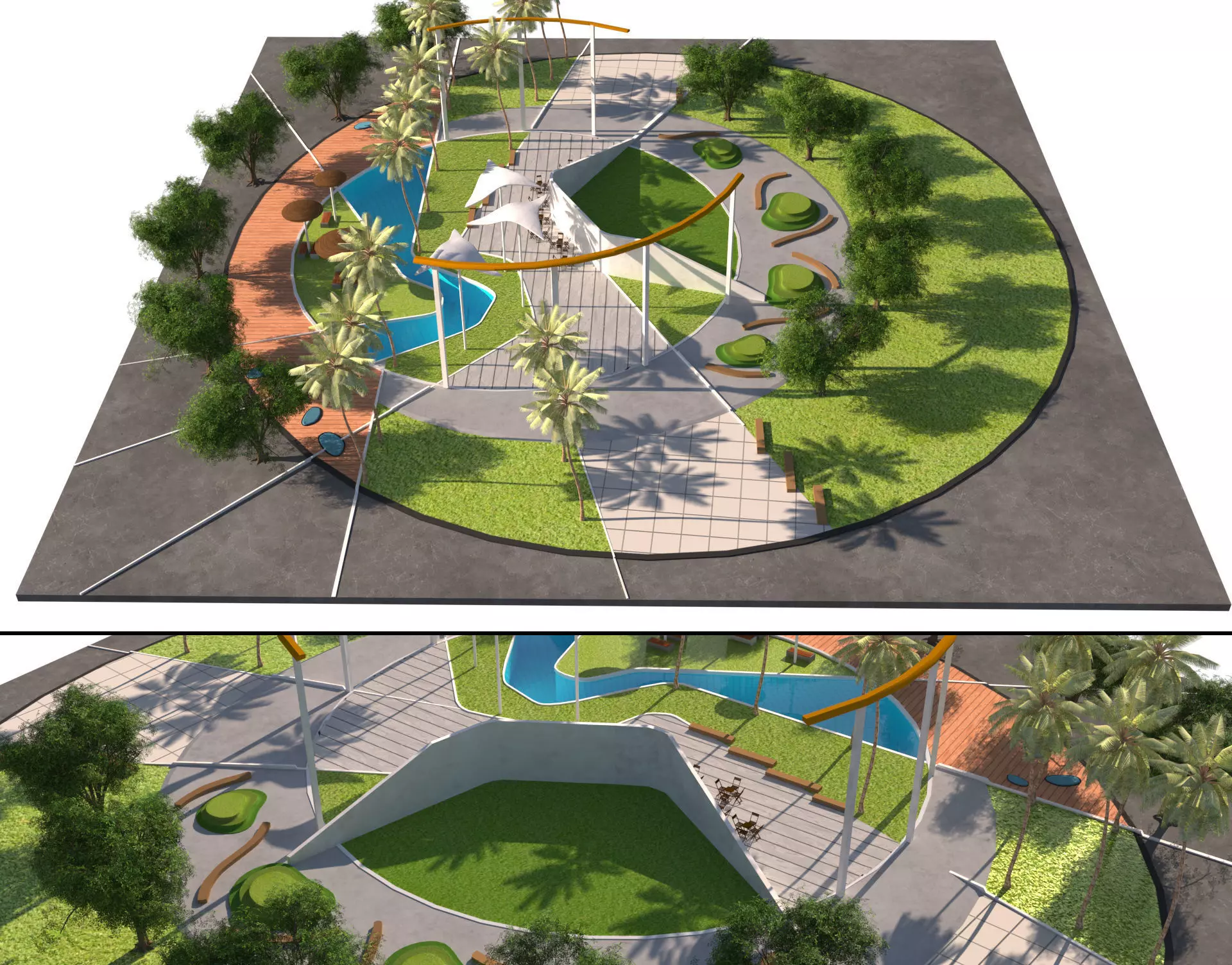 Park Landscape landmark 3d scene Low-poly 3D model