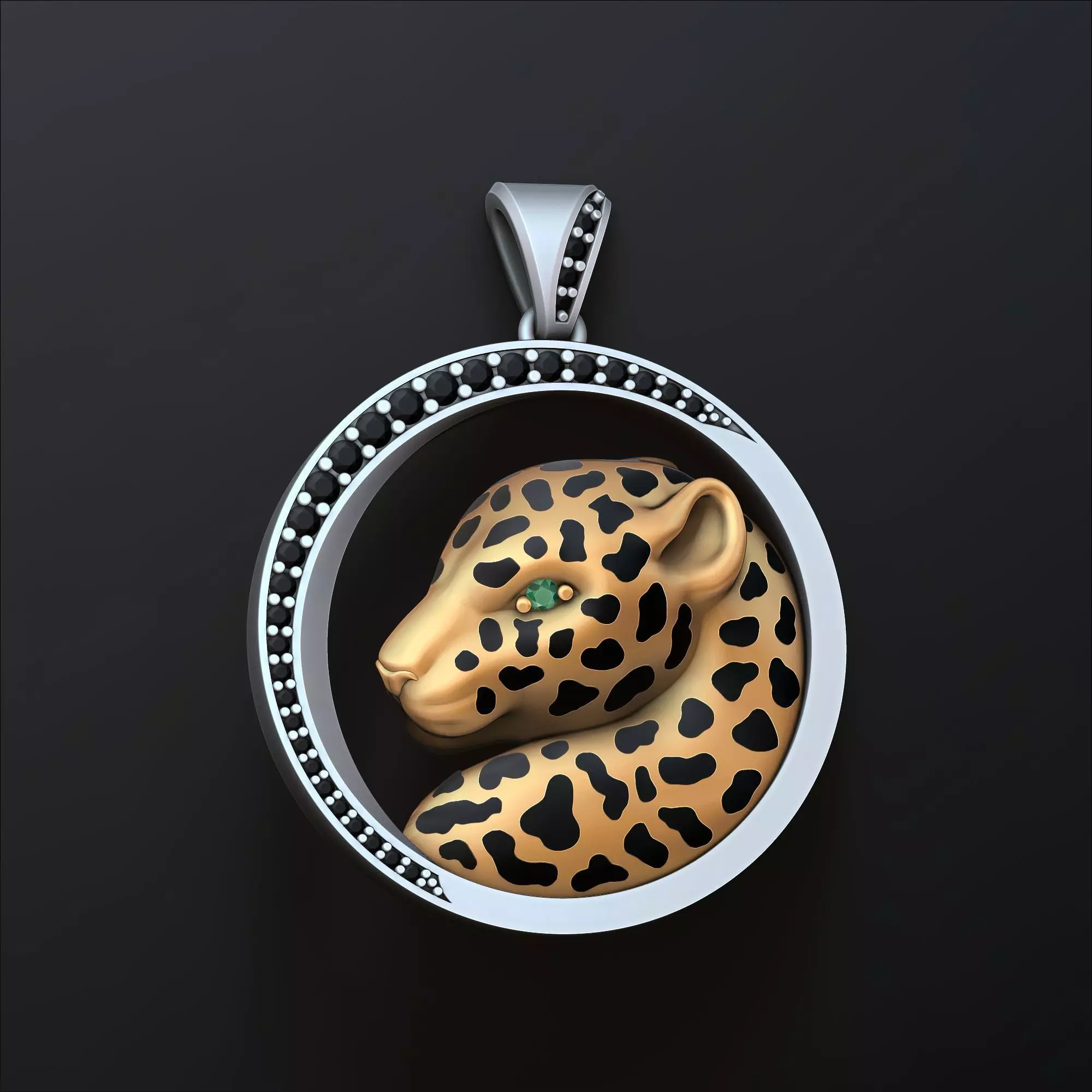 Panthere Pendant With Gems And Enamel 3D print model_0