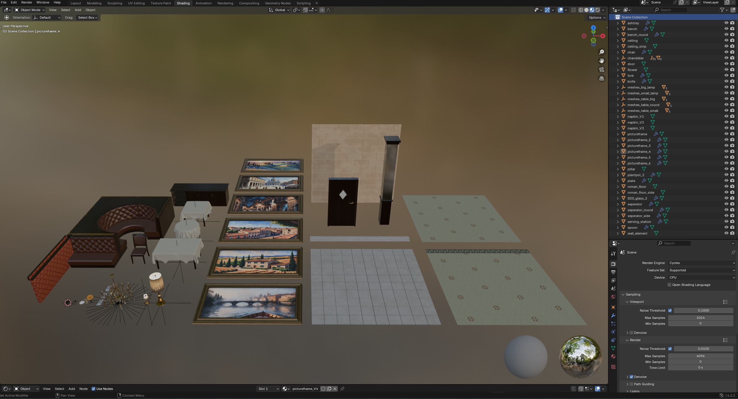 Italian-American Fine Dining Vintage Interior Restaurant Set 3D model_46