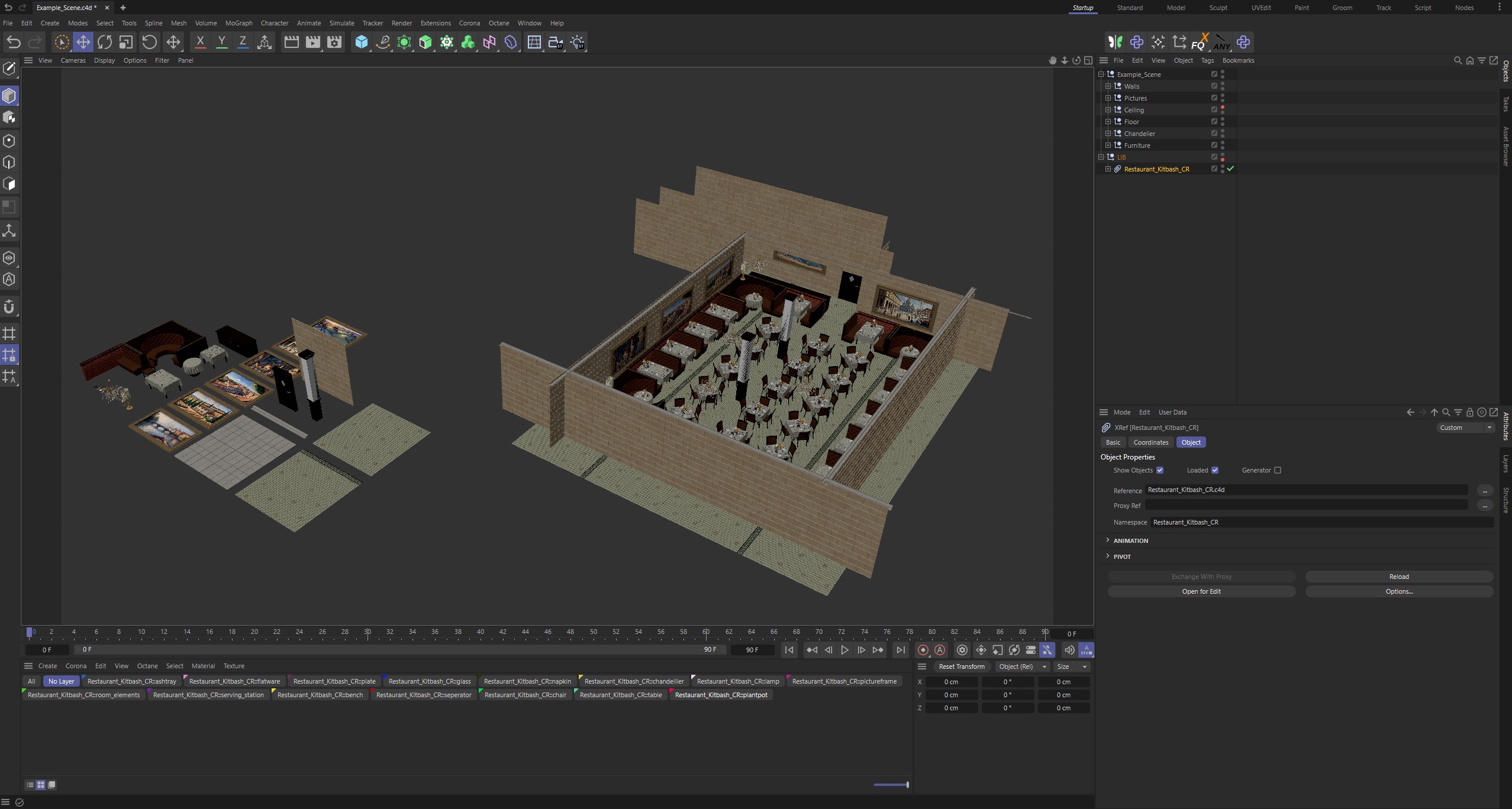 Italian-American Fine Dining Vintage Interior Restaurant Set 3D model_45