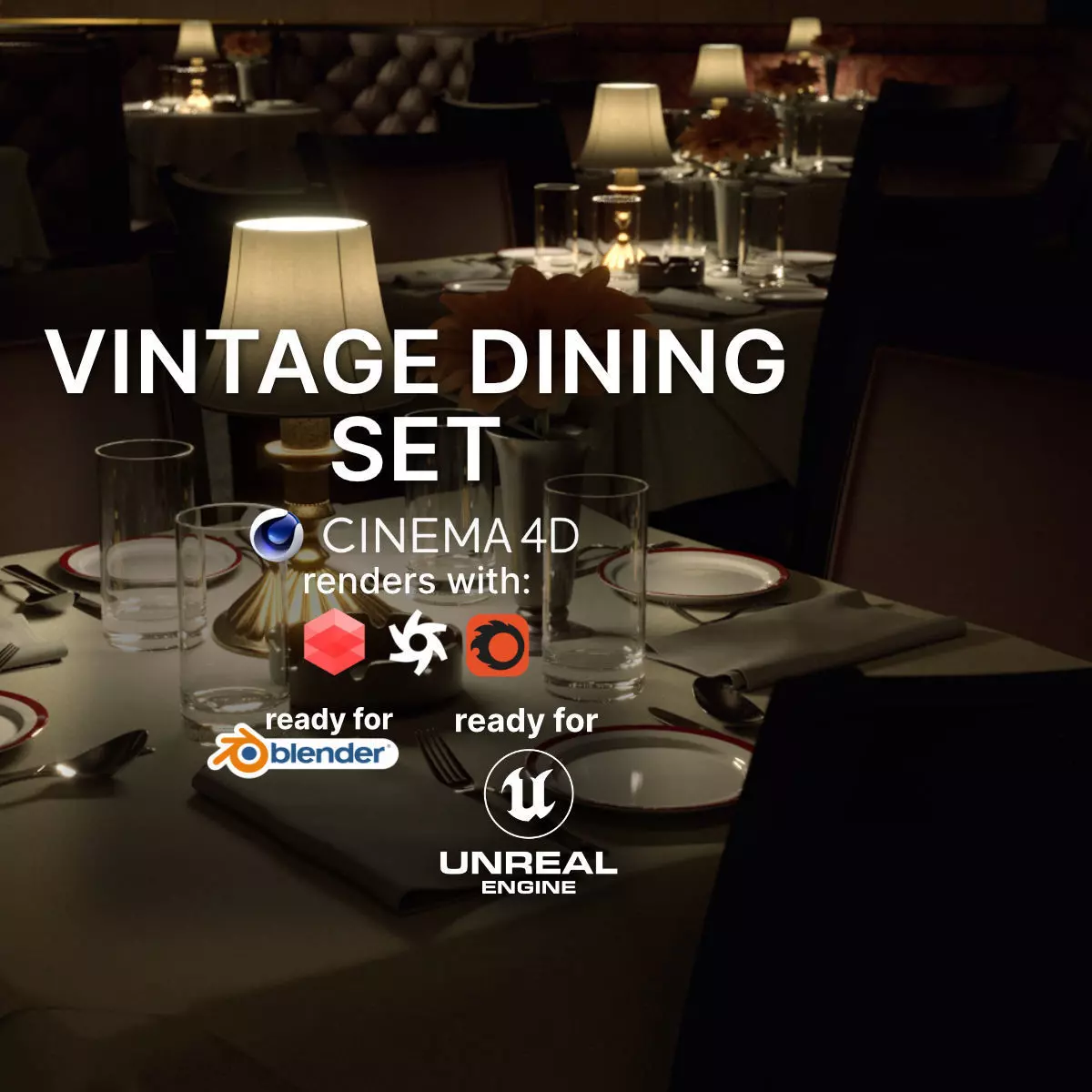 Italian-American Fine Dining Vintage Interior Restaurant Set 3D model_0