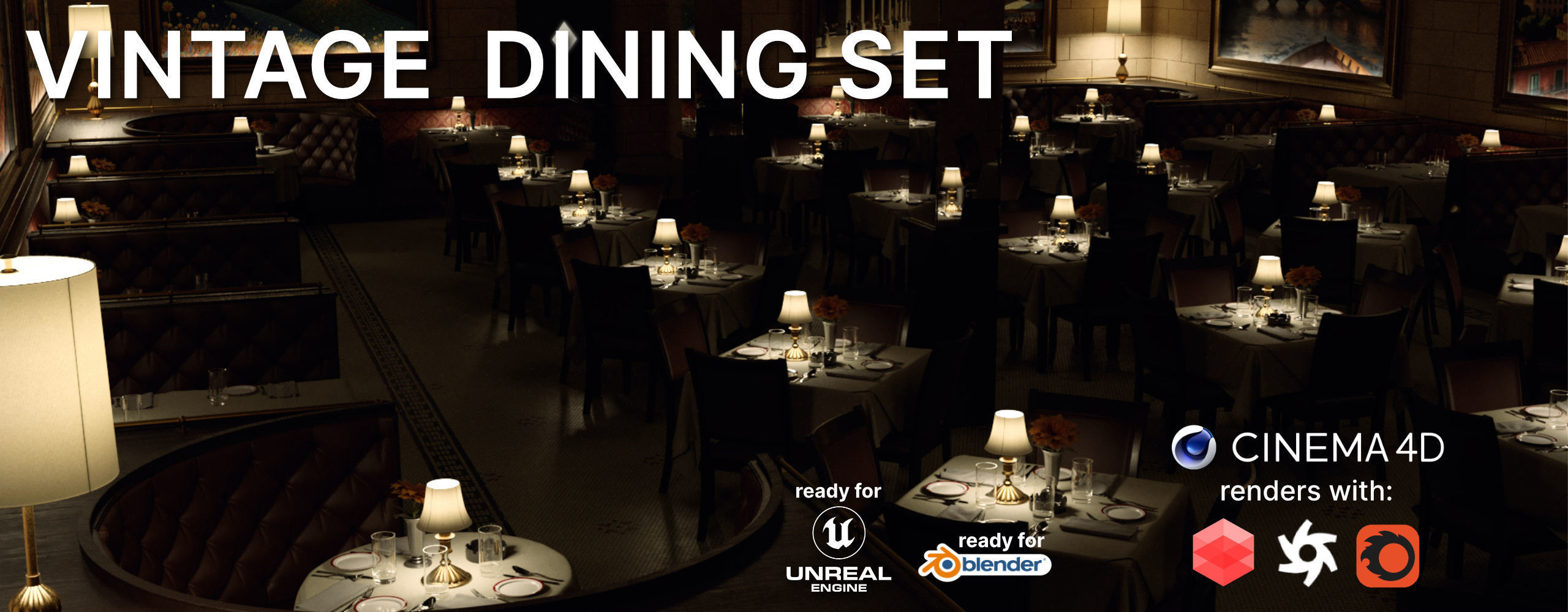 Italian-American Fine Dining Vintage Interior Restaurant Set 3D model_1