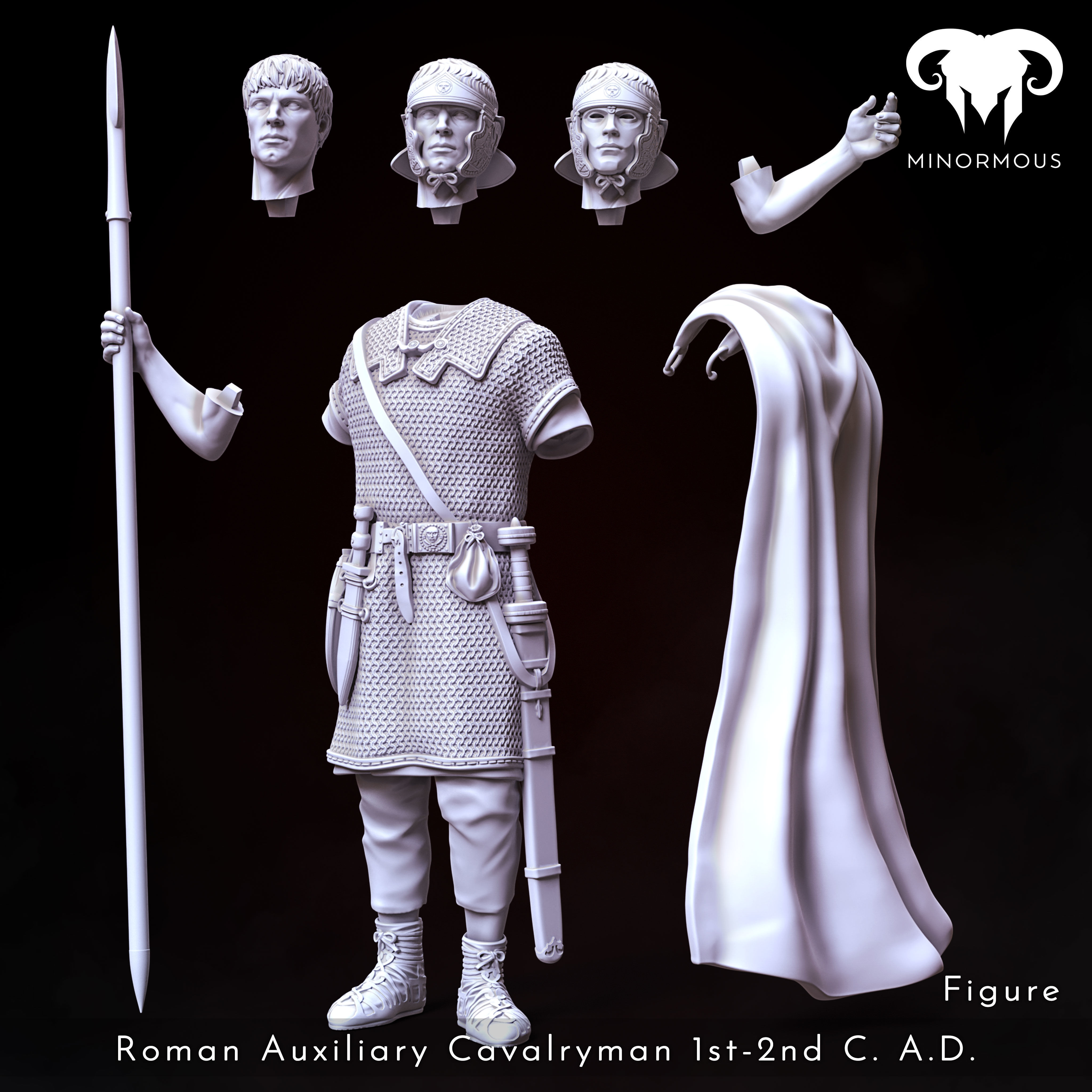 Bundle - Roman Aux Cavalryman 1st-2nd CAD Auxilia Equestrians 3D print model_4
