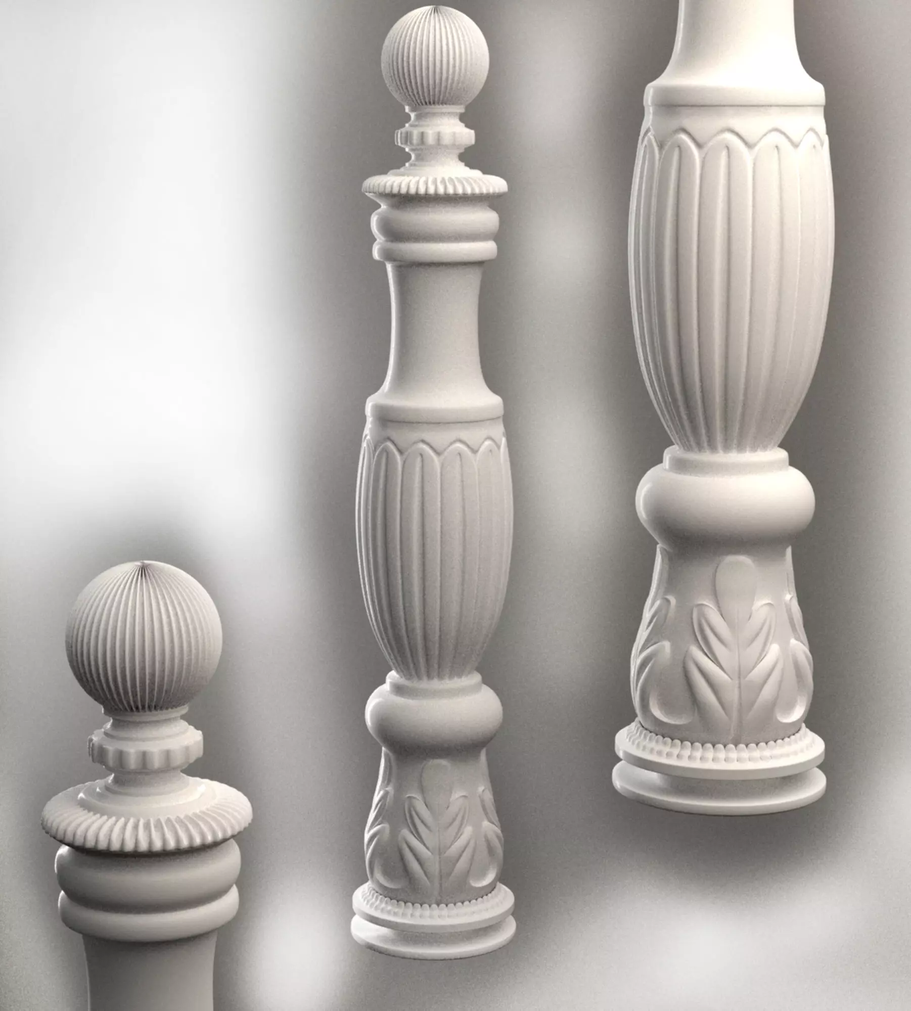 Baluster  column with leaves for cnc milling 3D print model 3D 3D print model_0