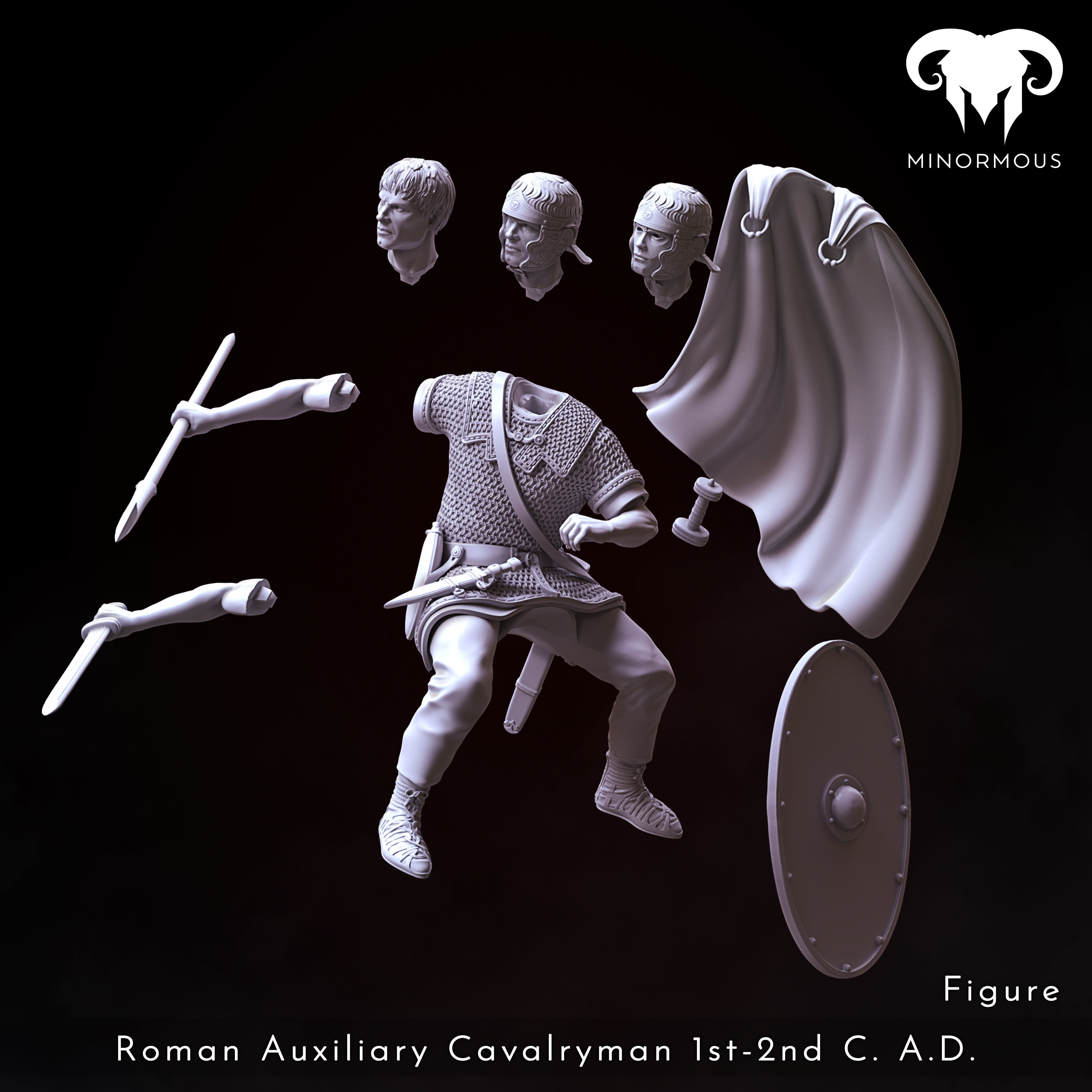 Figure-Horse - Roman Aux Cavalryman 1st-2nd CAD Riding with Rome 3D print model_1