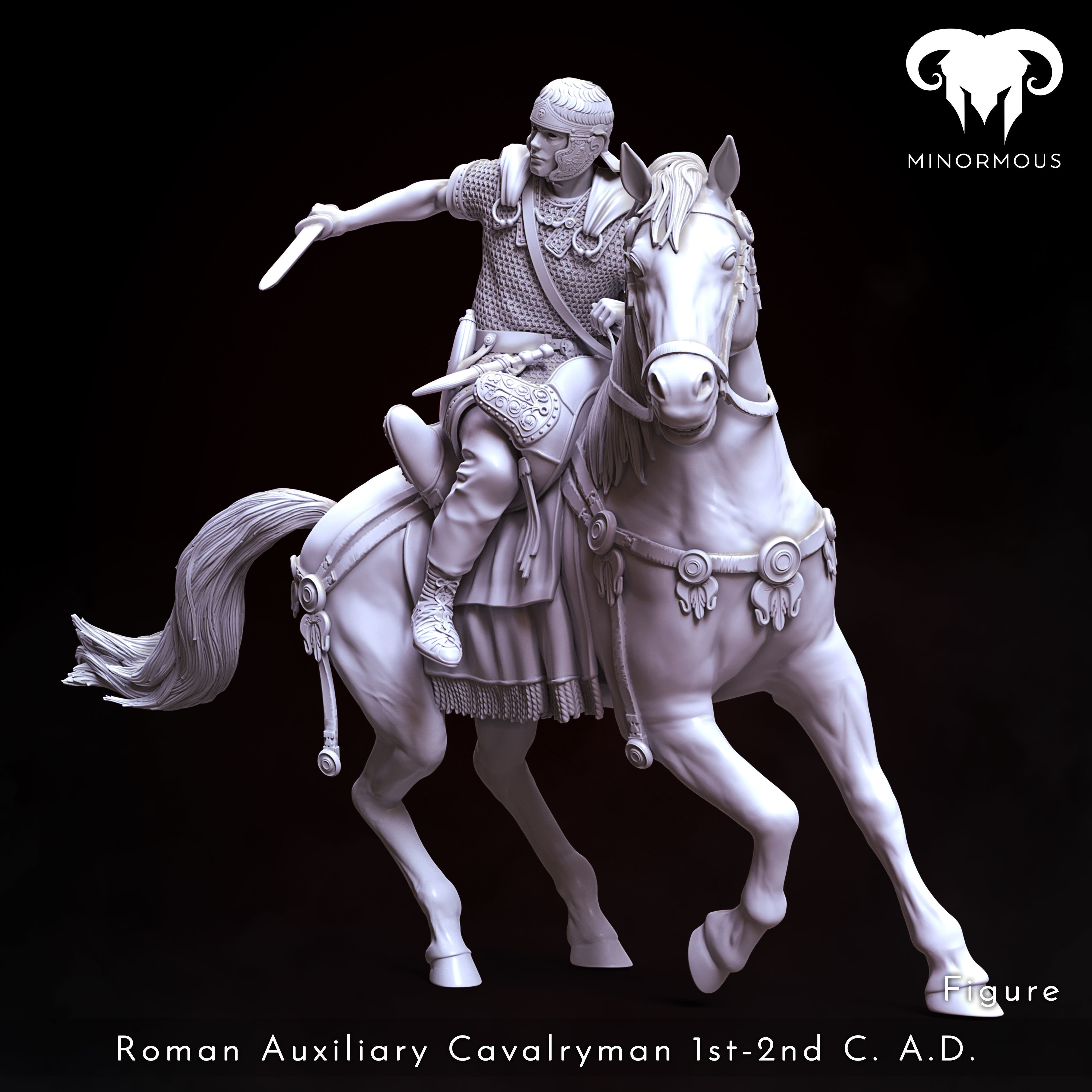 Figure-Horse - Roman Aux Cavalryman 1st-2nd CAD Riding with Rome 3D print model_3