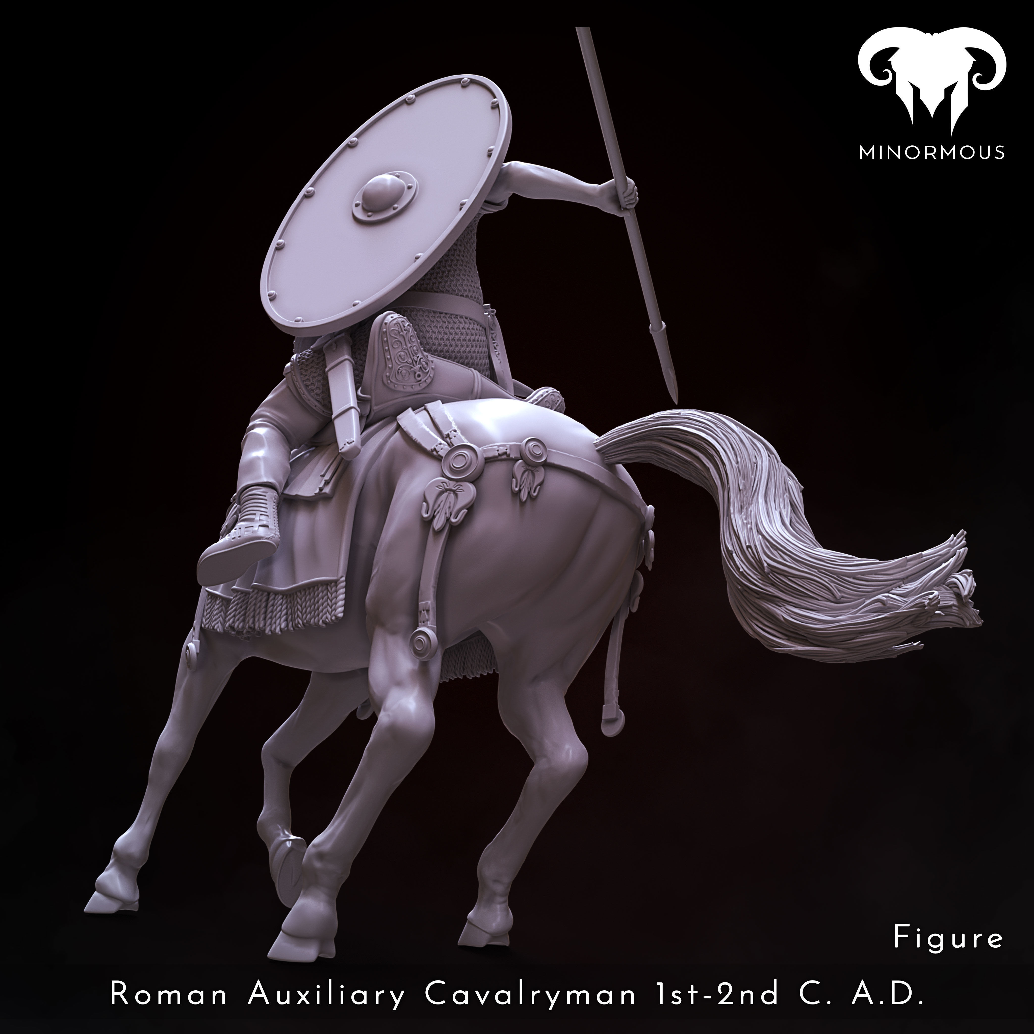 Figure-Horse - Roman Aux Cavalryman 1st-2nd CAD Riding with Rome 3D print model_2