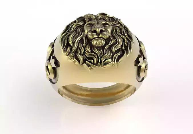 Lion Face Round Signet Ring
