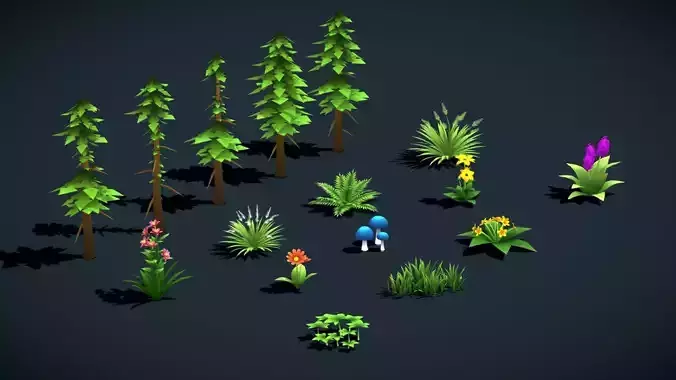 Stylized lowpoly game-ready nature assets pack vol-2
