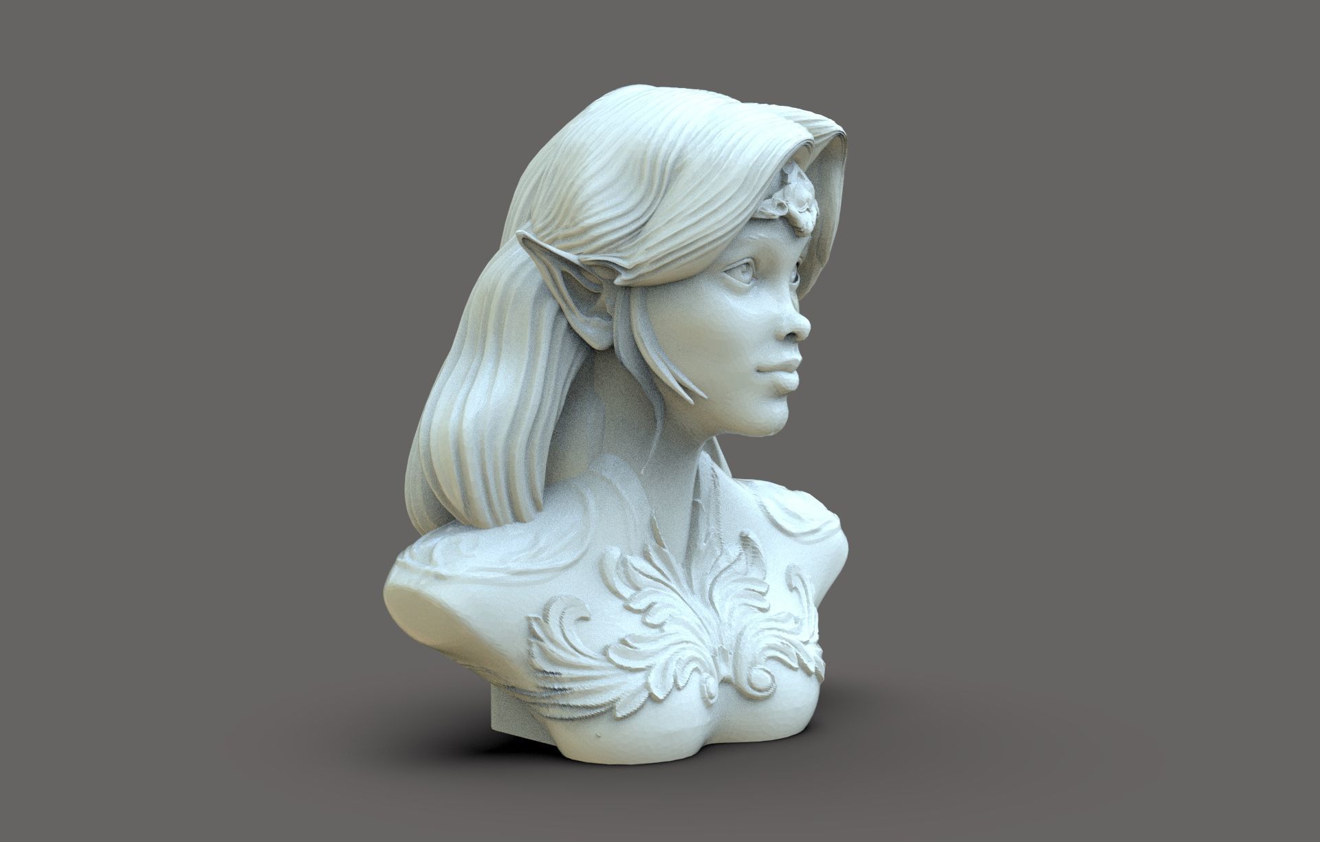 Young Elf Bust 3D print model_2