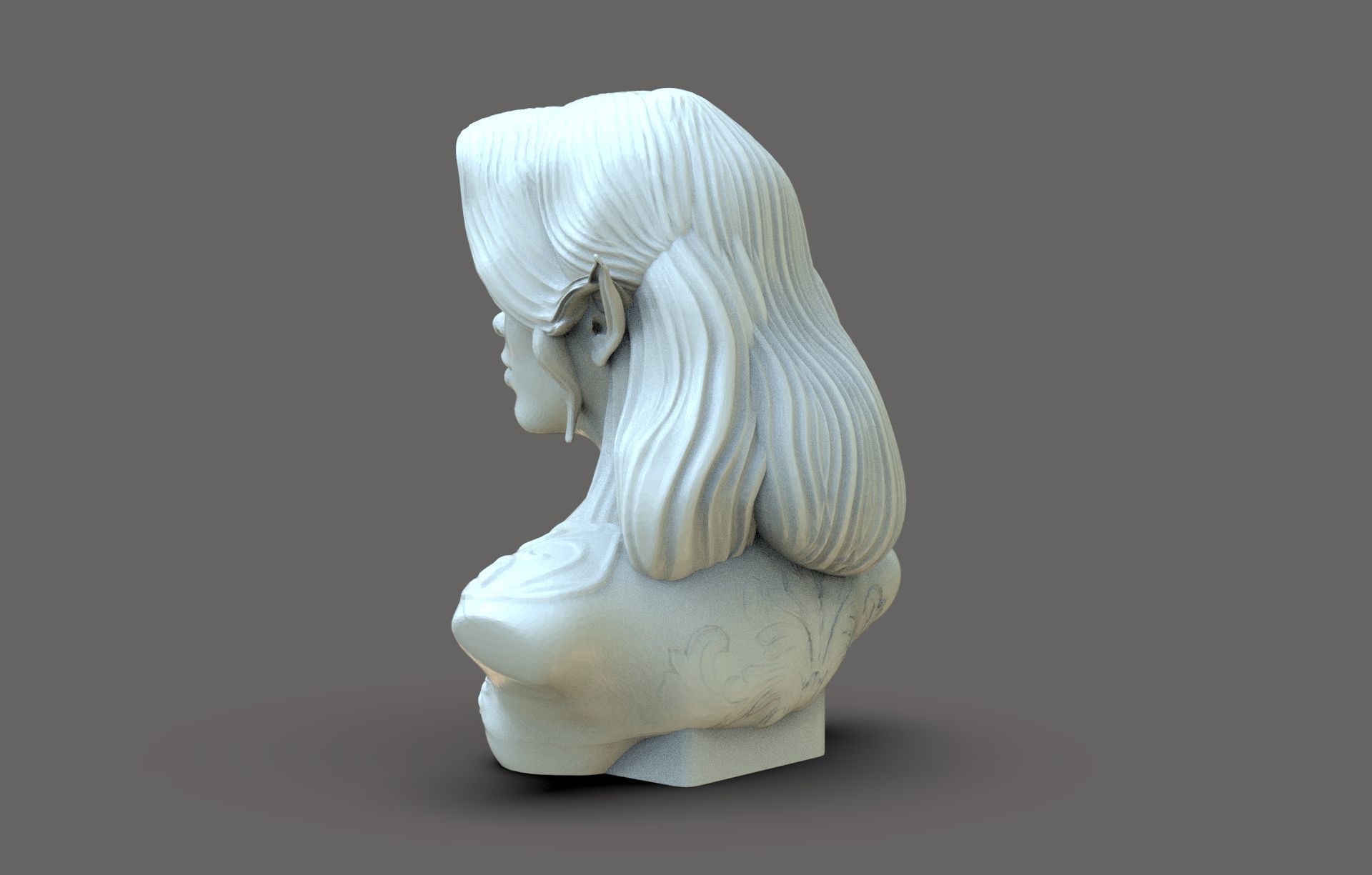 Young Elf Bust 3D print model_4