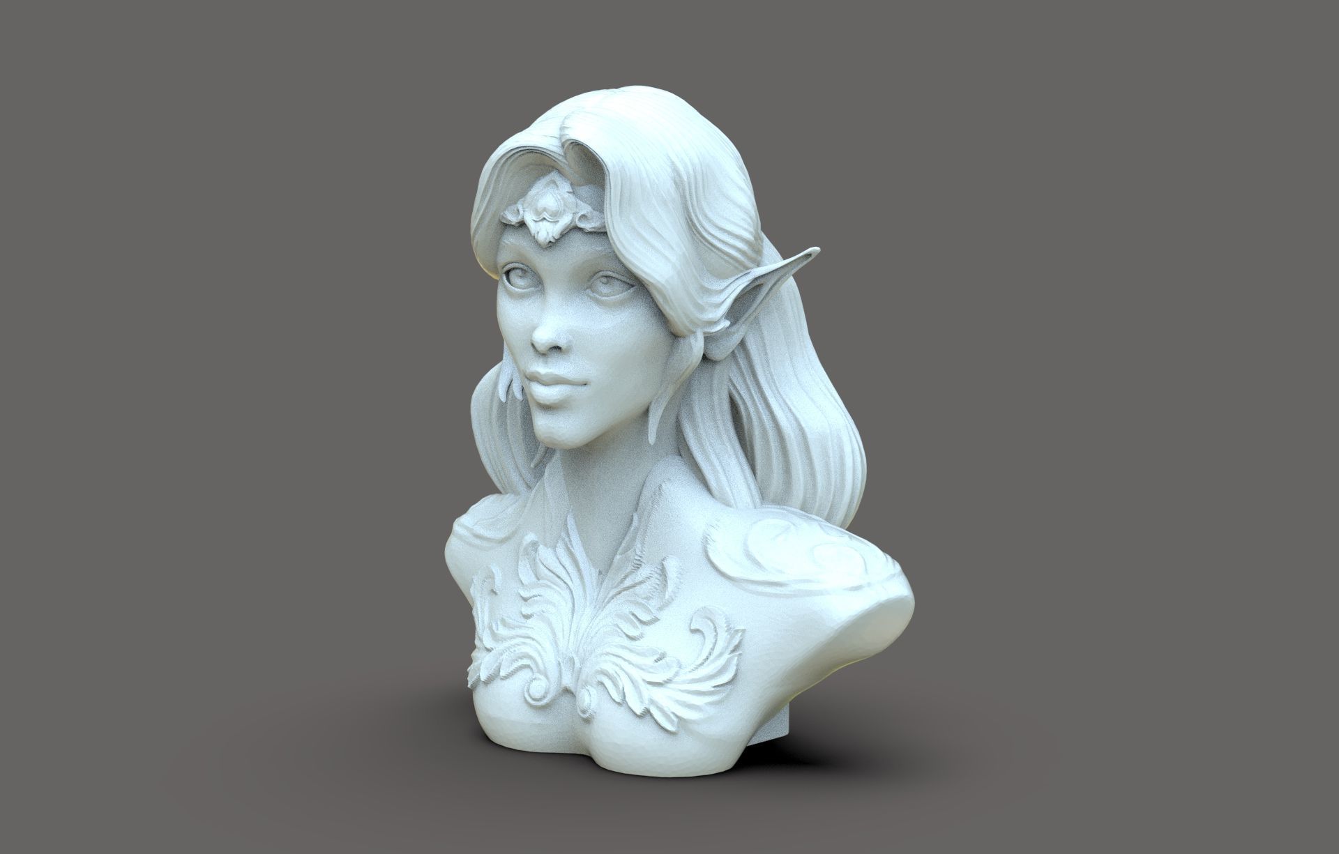 Young Elf Bust 3D print model_3