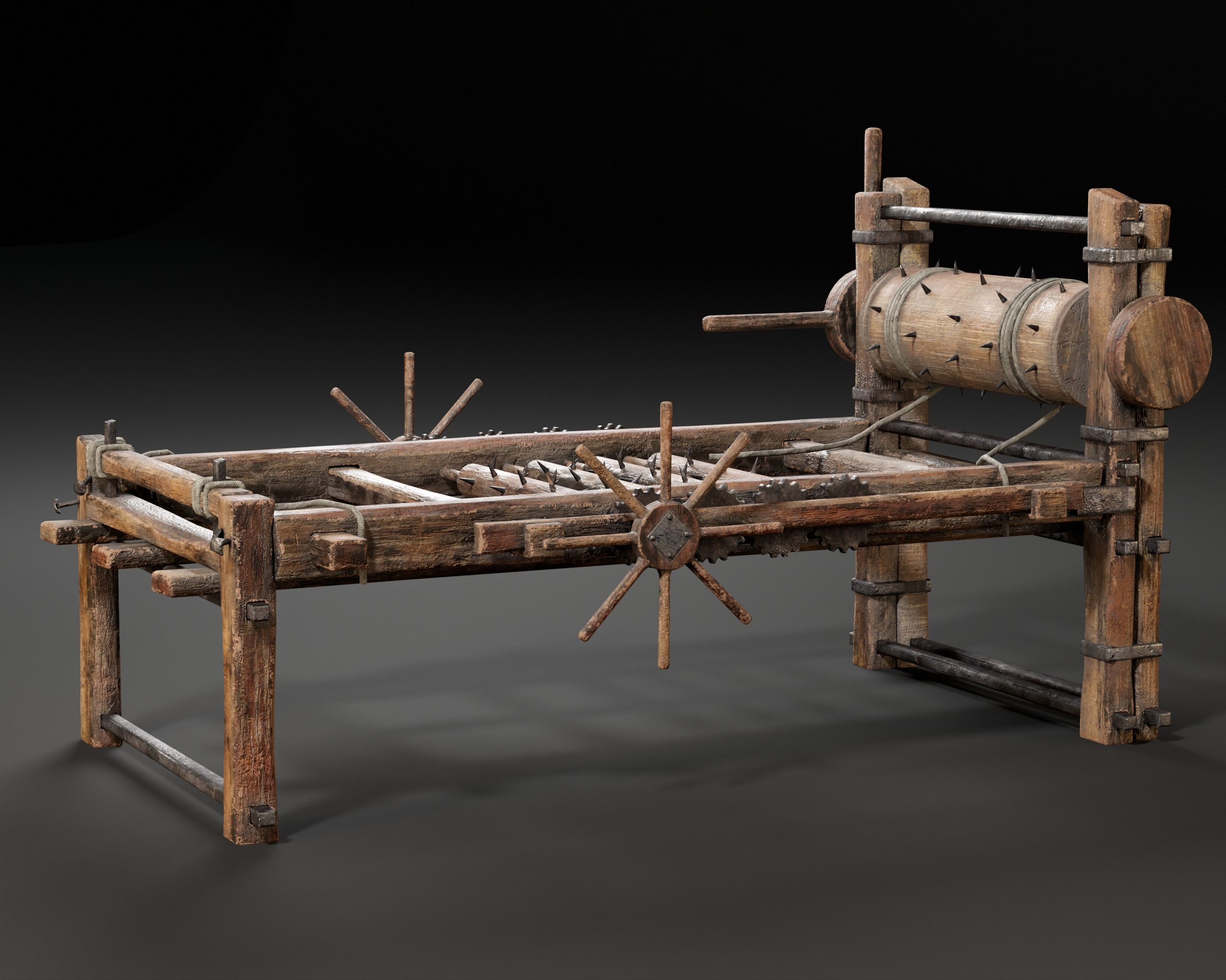 Medieval Spiked Rack Torture Device Low-poly 3D model_14