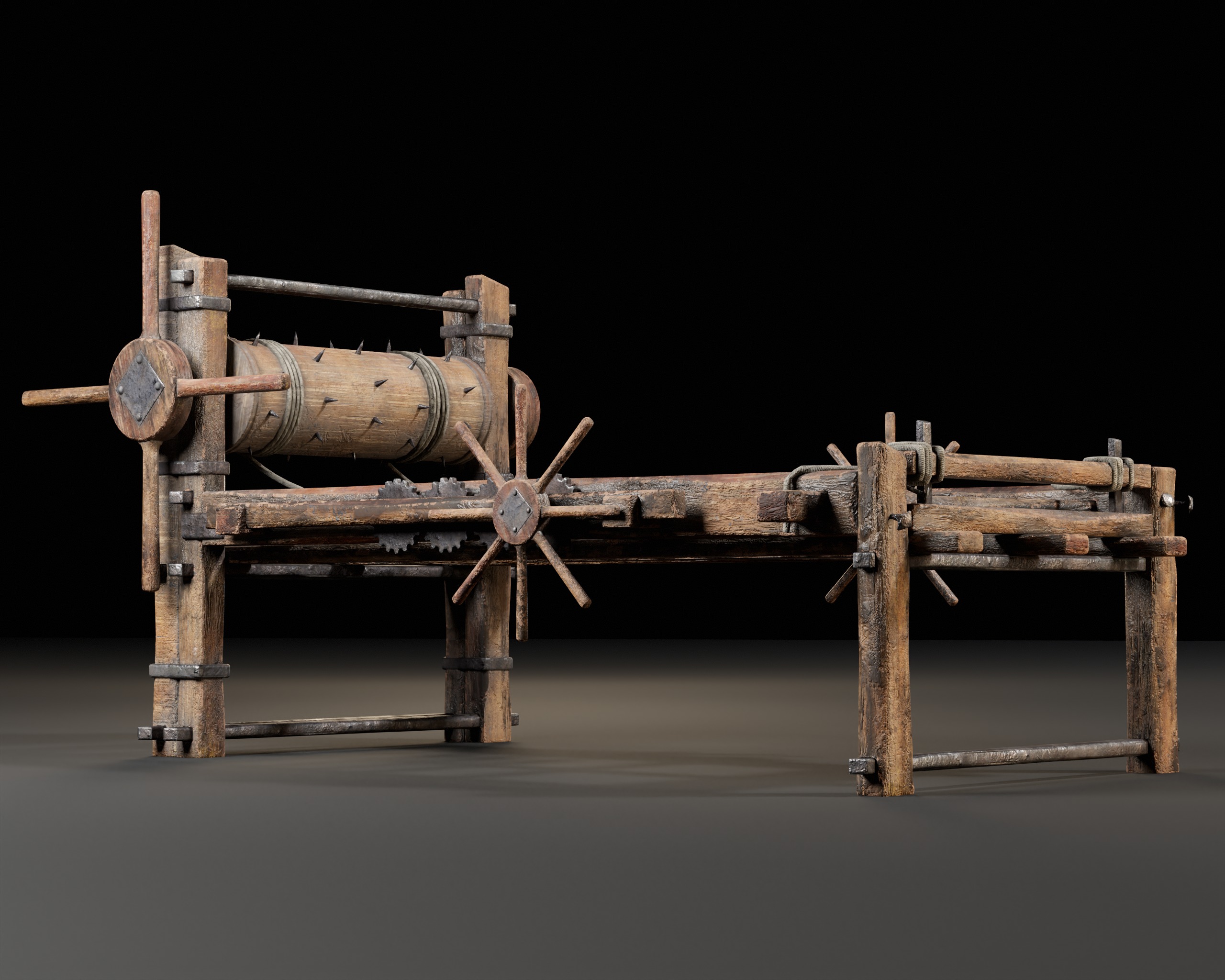 Medieval Spiked Rack Torture Device Low-poly 3D model_6