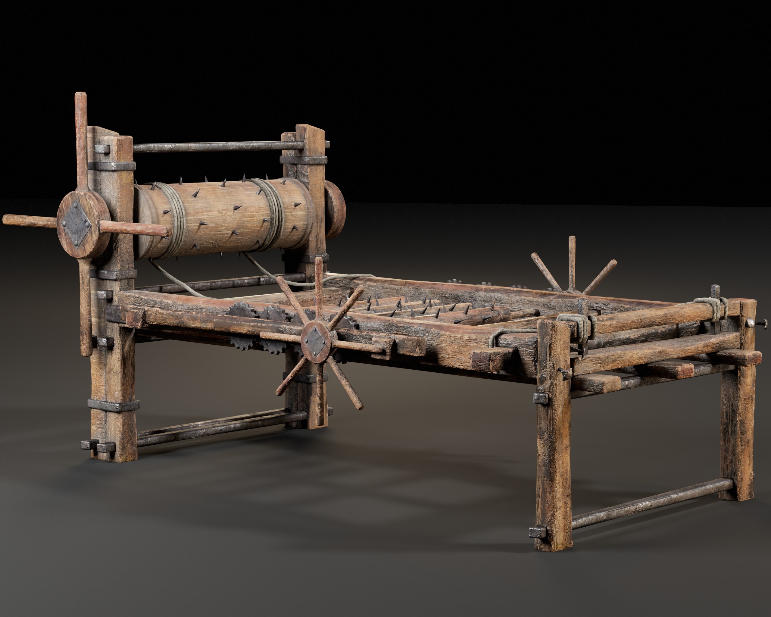 Medieval Spiked Rack Torture Device Low-poly 3D model_4