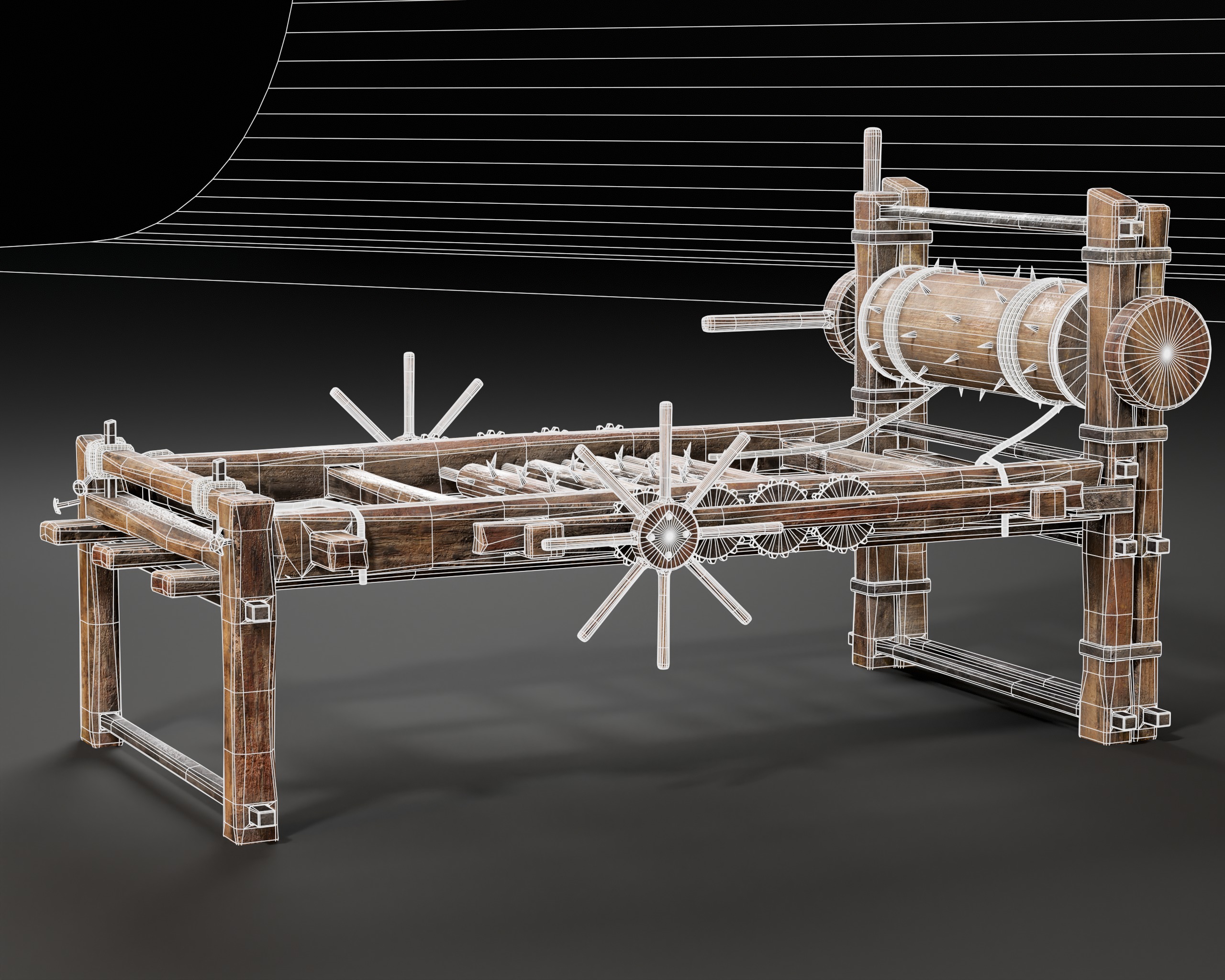 Medieval Spiked Rack Torture Device Low-poly 3D model_15