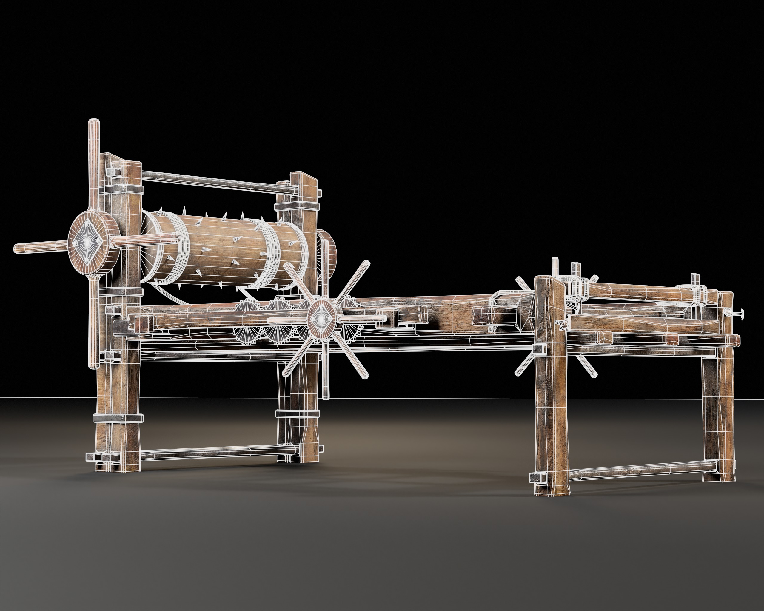 Medieval Spiked Rack Torture Device Low-poly 3D model_7