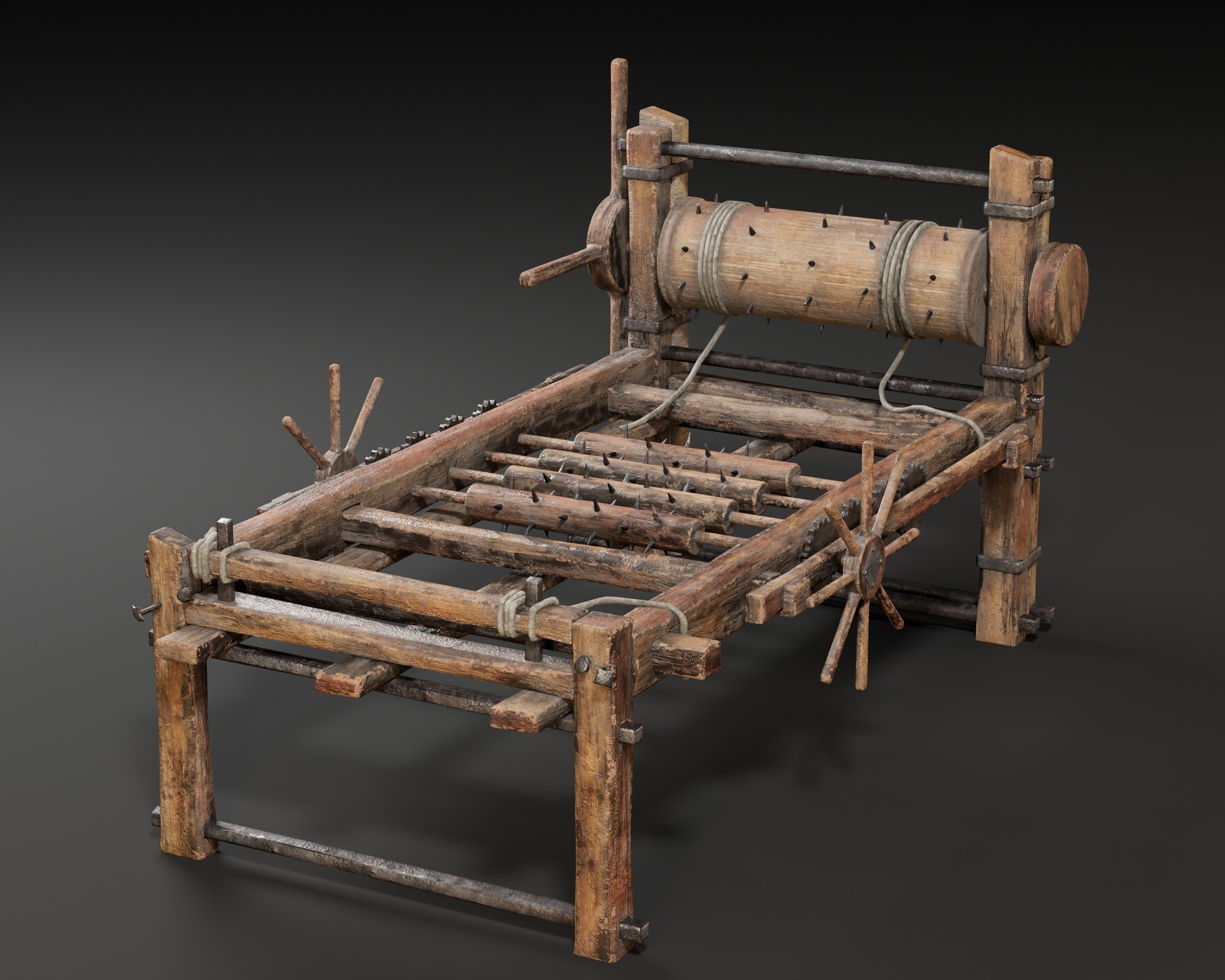 Medieval Spiked Rack Torture Device Low-poly 3D model_12