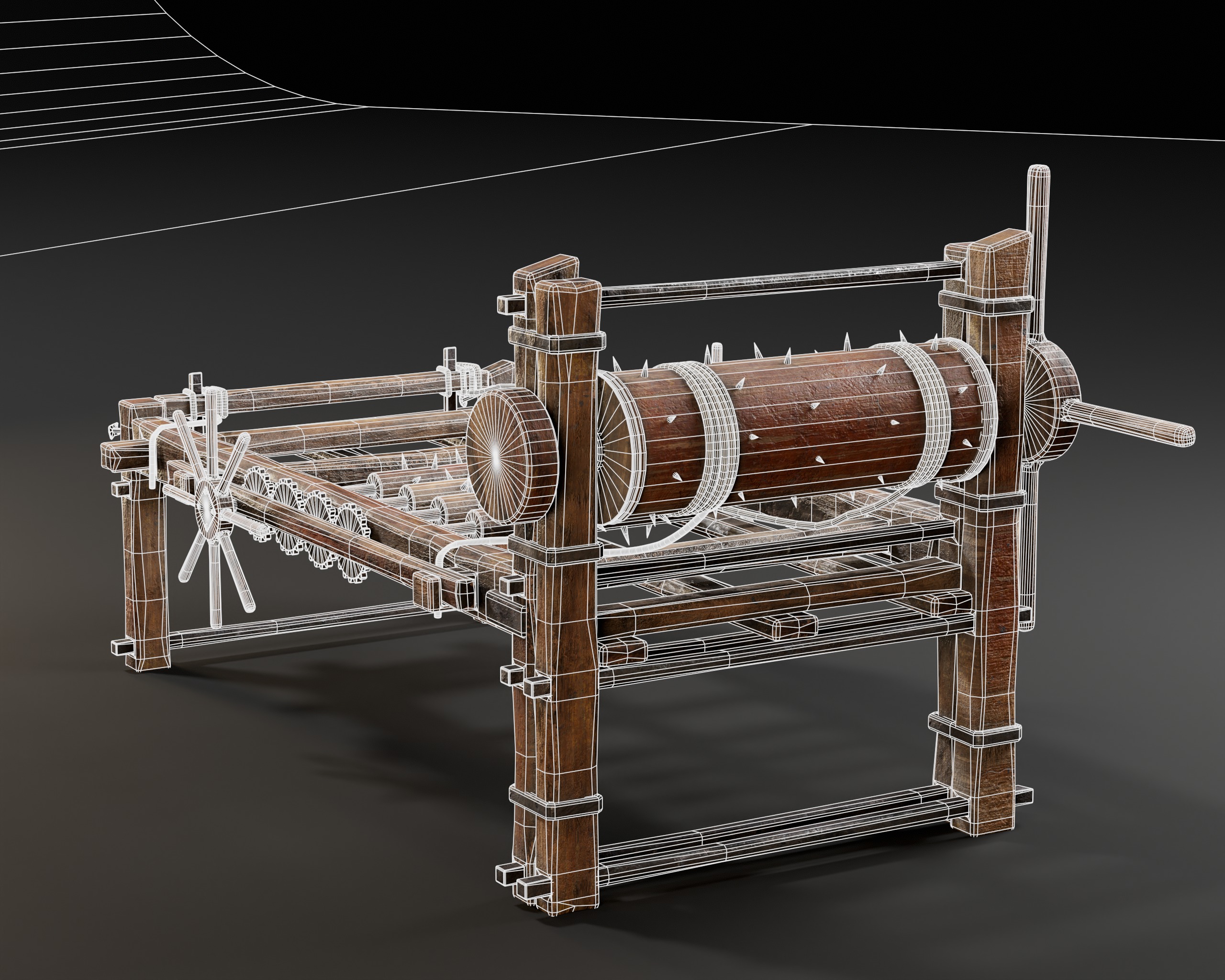 Medieval Spiked Rack Torture Device Low-poly 3D model_21