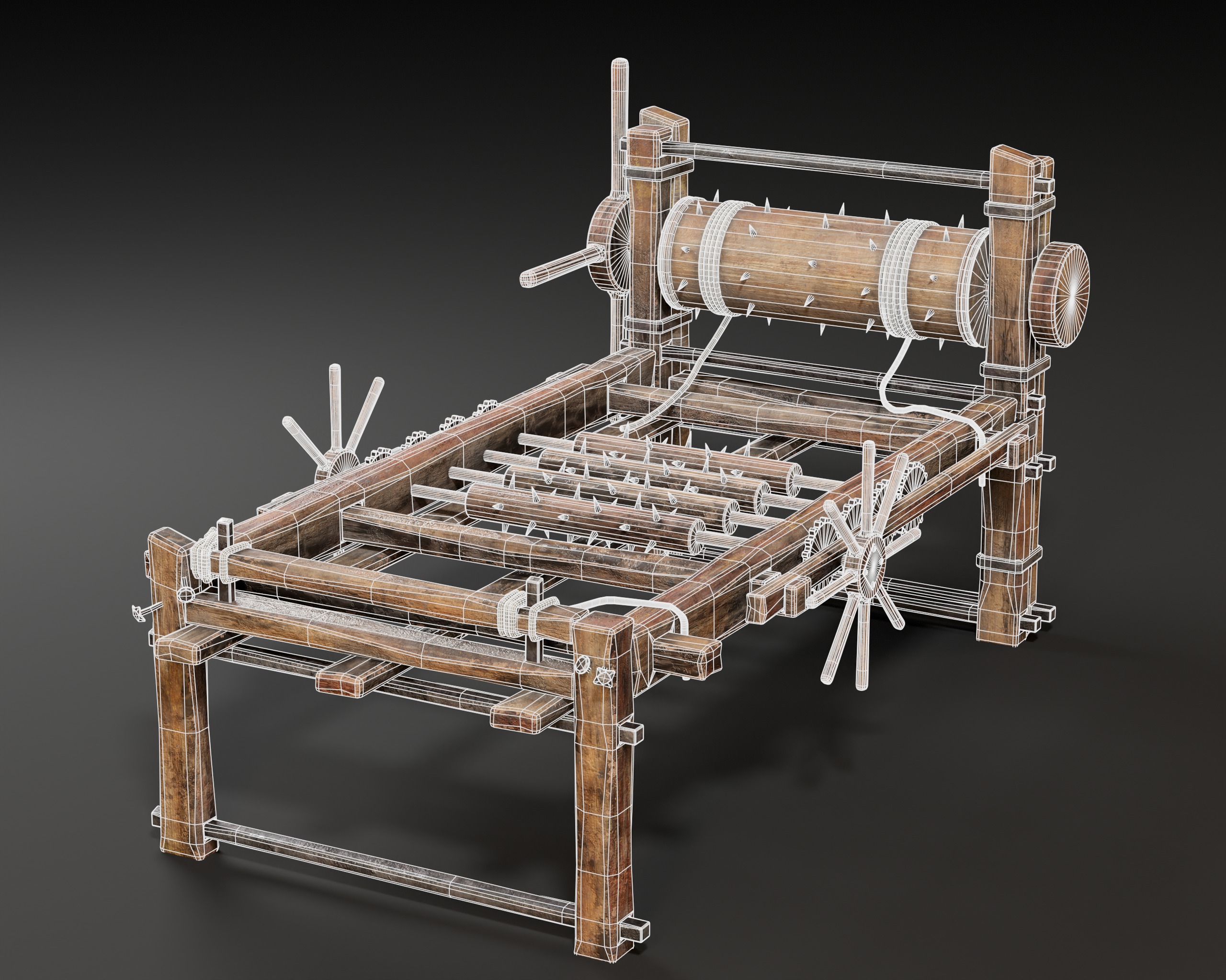 Medieval Spiked Rack Torture Device Low-poly 3D model_13