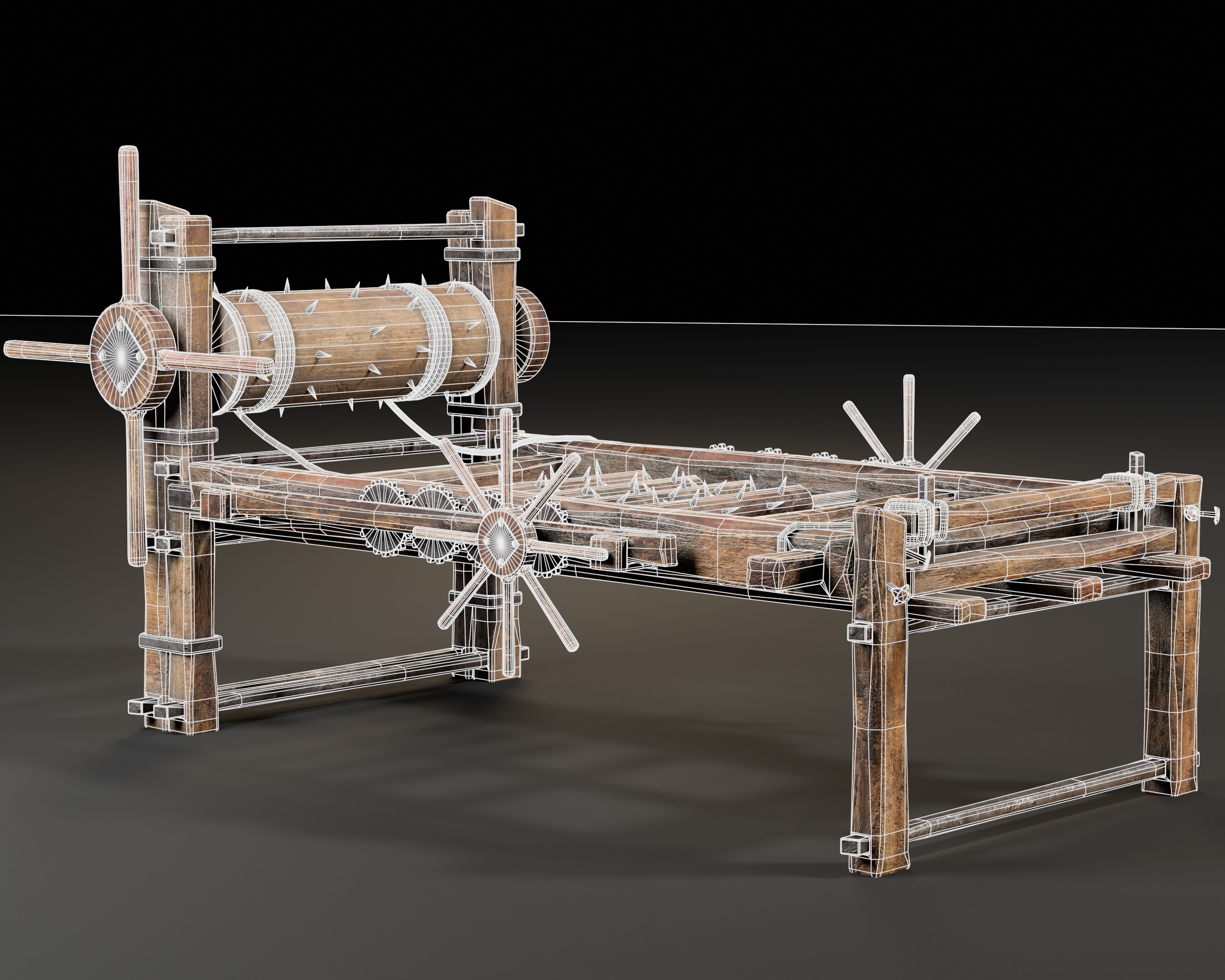 Medieval Spiked Rack Torture Device Low-poly 3D model_5