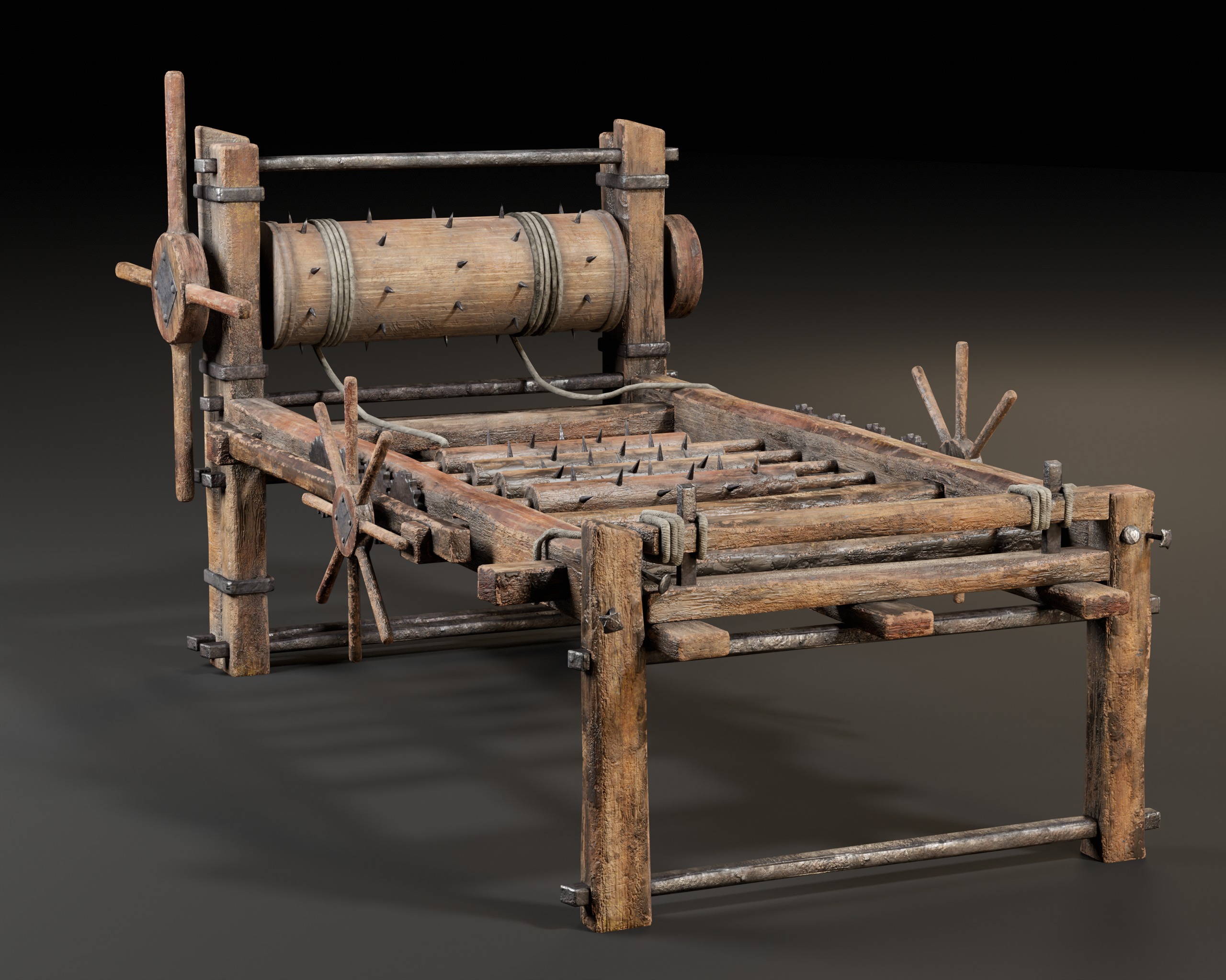 Medieval Spiked Rack Torture Device Low-poly 3D model_8