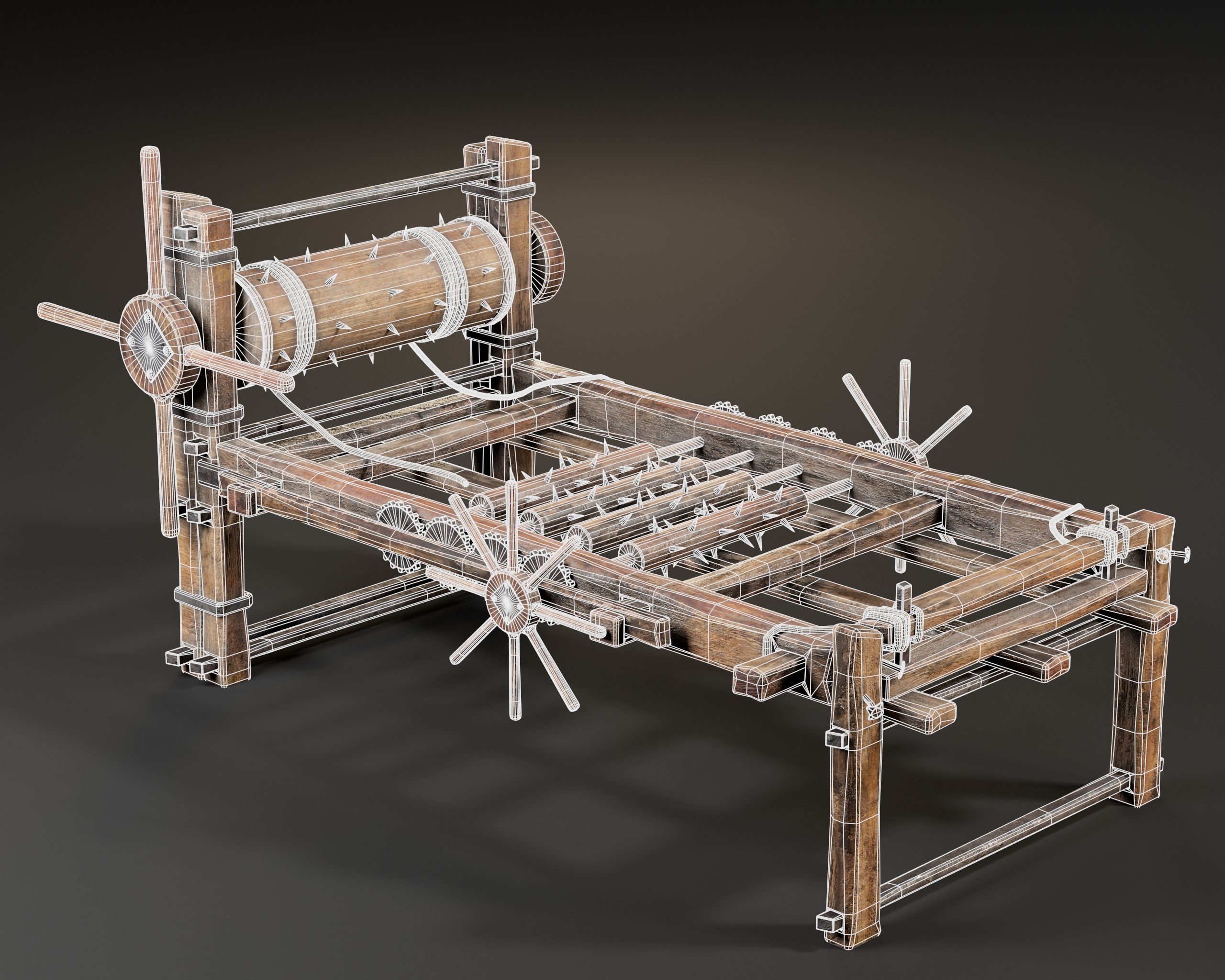 Medieval Spiked Rack Torture Device Low-poly 3D model_3