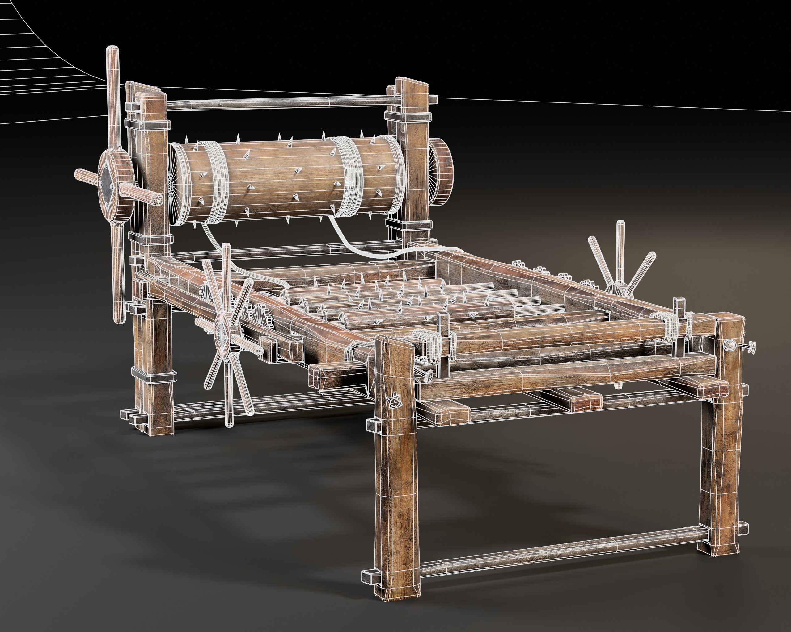 Medieval Spiked Rack Torture Device Low-poly 3D model_9