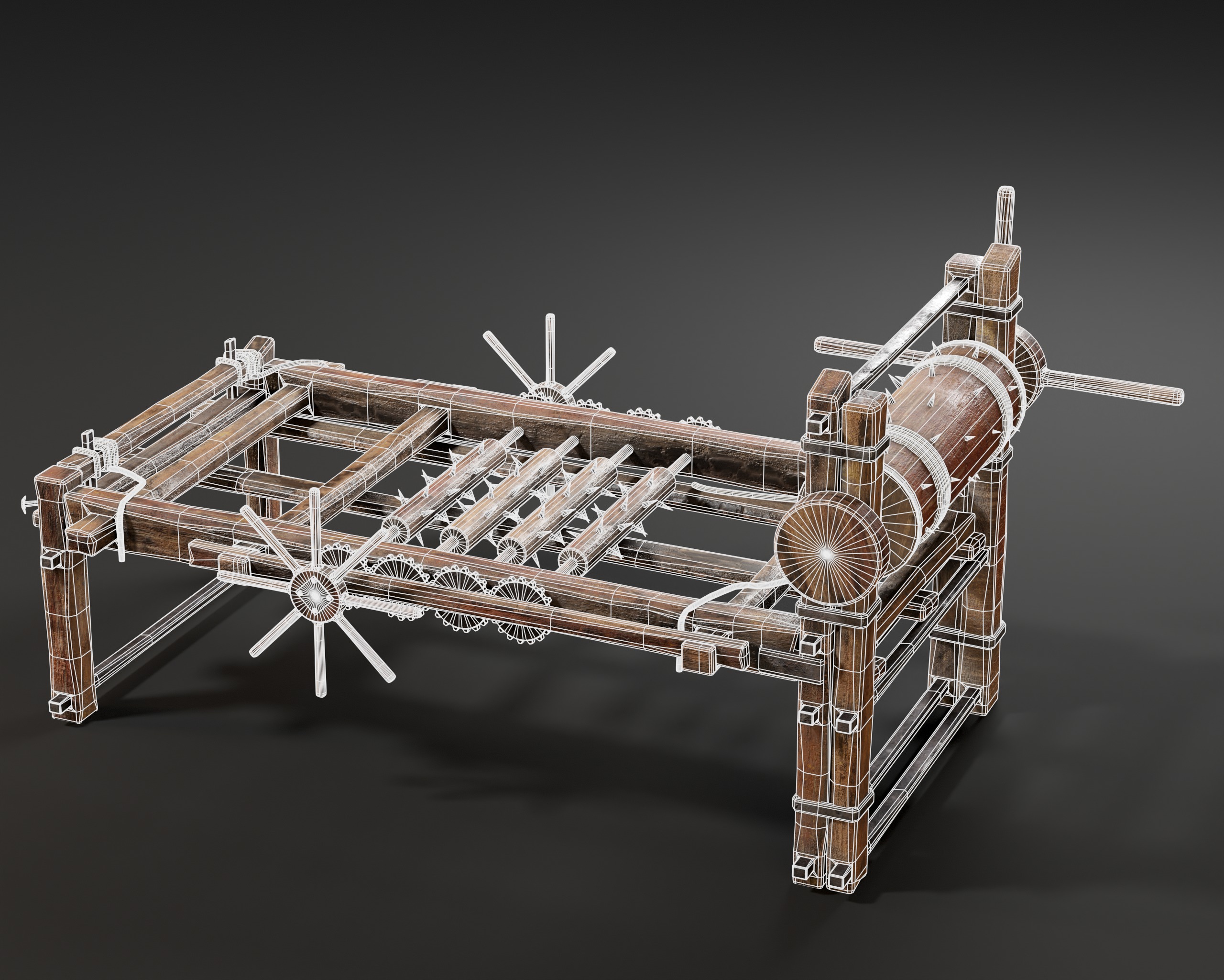 Medieval Spiked Rack Torture Device Low-poly 3D model_19