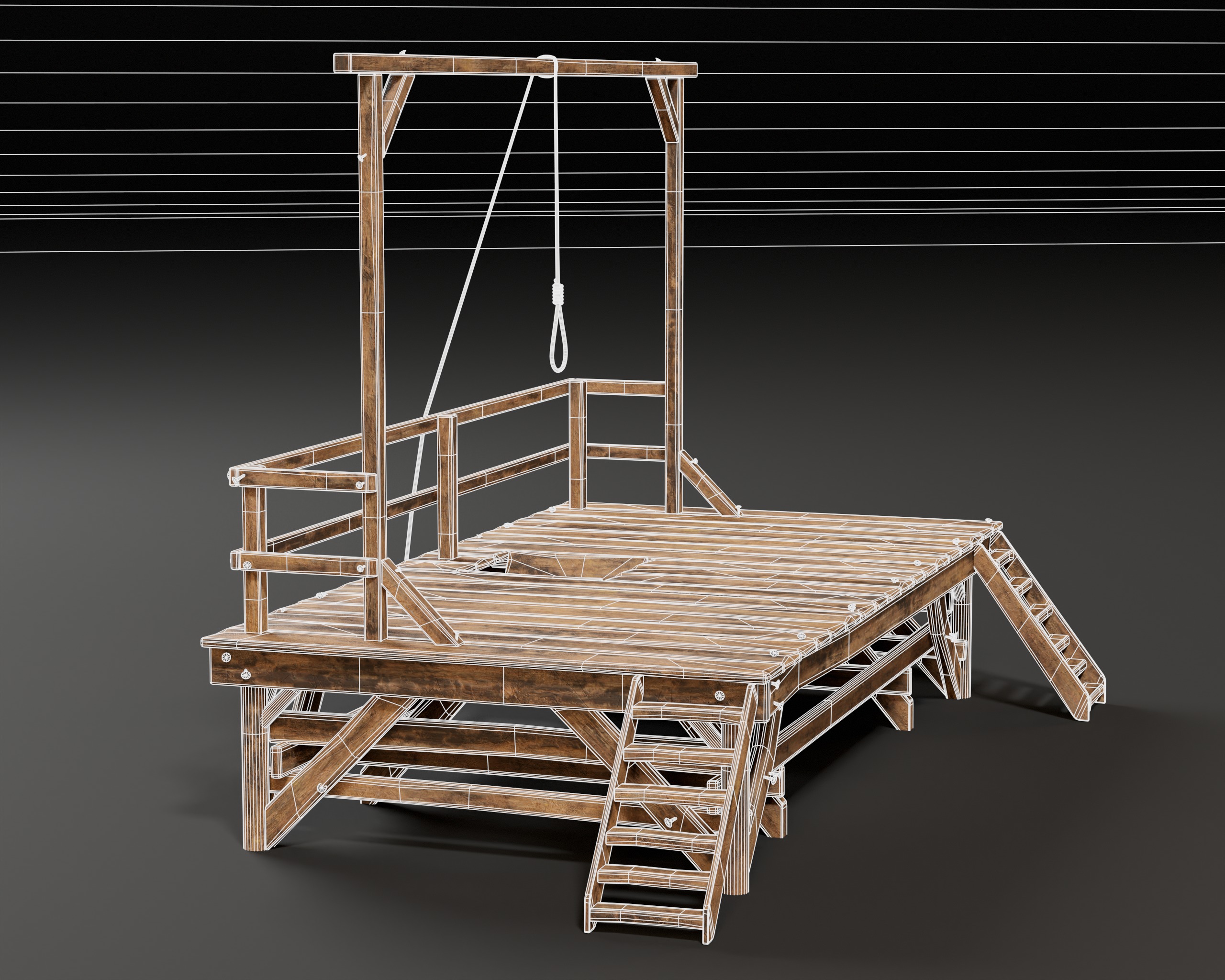 Medieval Gallow Low-poly 3D model_9