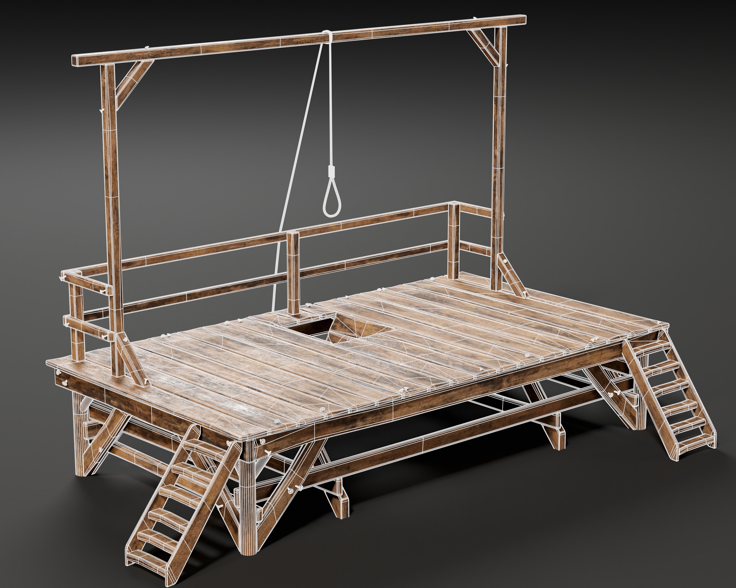 Medieval Gallow Low-poly 3D model_5