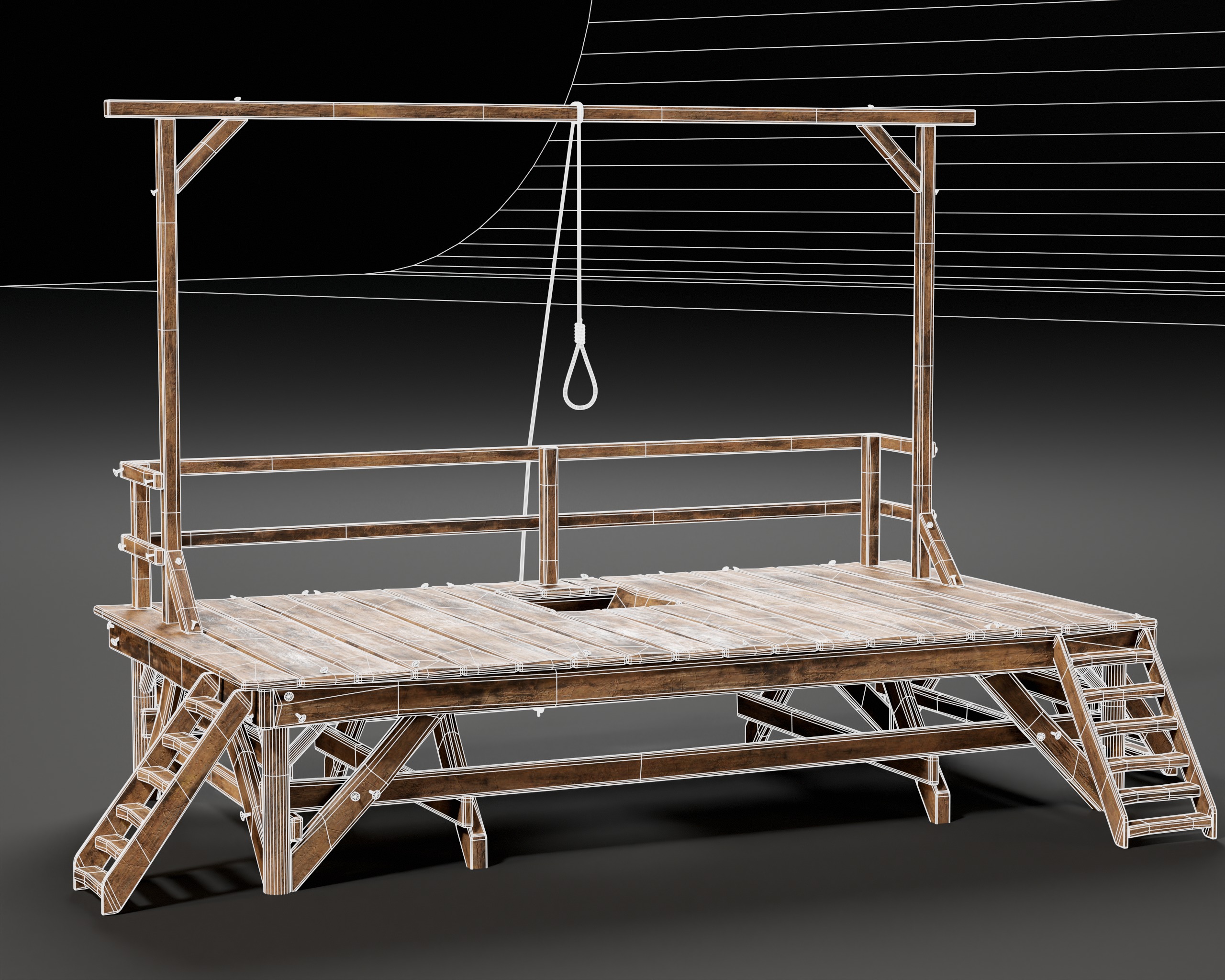 Medieval Gallow Low-poly 3D model_3