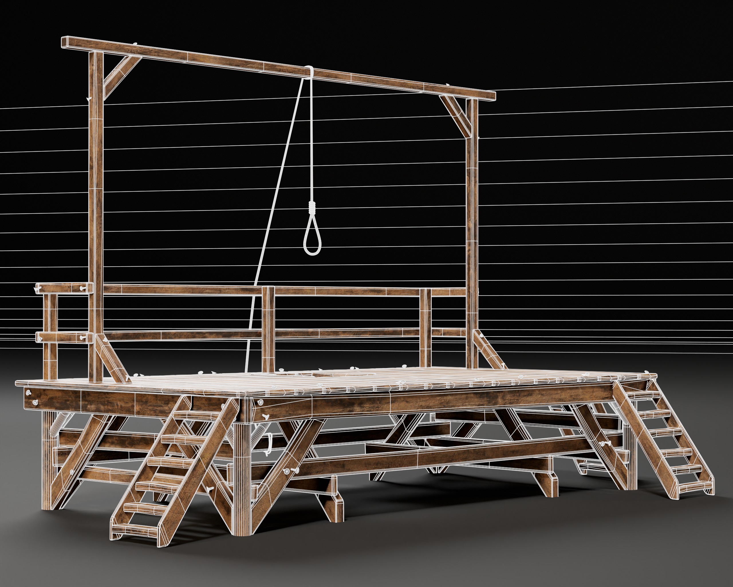 Medieval Gallow Low-poly 3D model_7