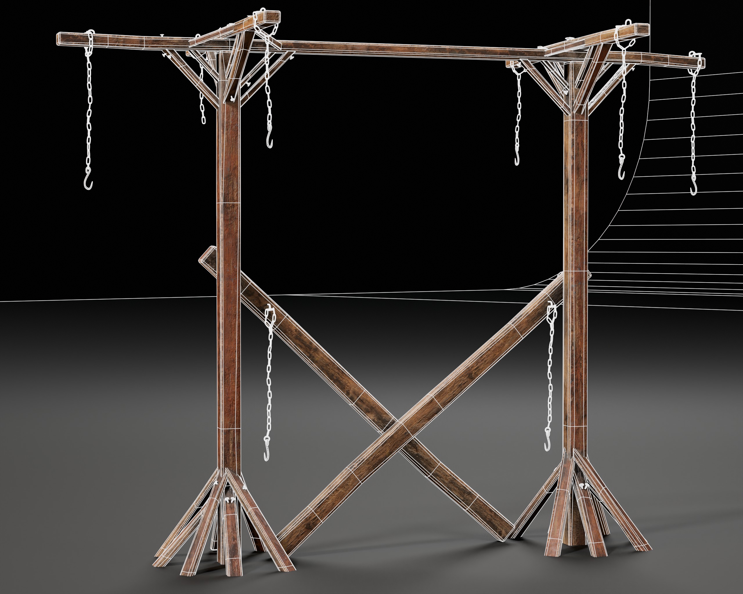 Medieval Gallow Pole Low-poly 3D model_5