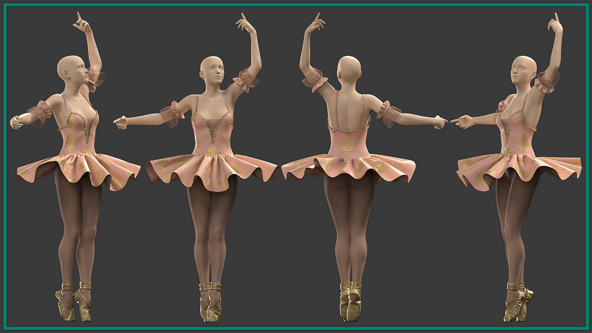female ballerina outfit with texture and smart material 3D model_1