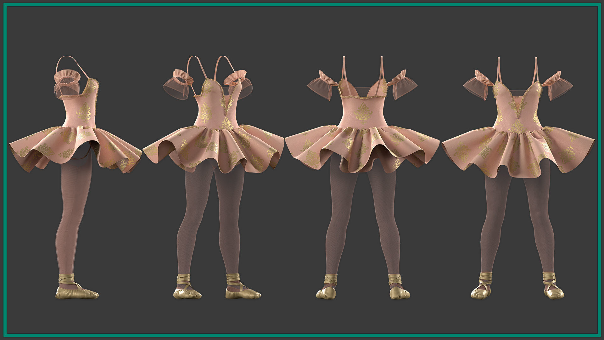 female ballerina outfit with texture and smart material 3D model_2
