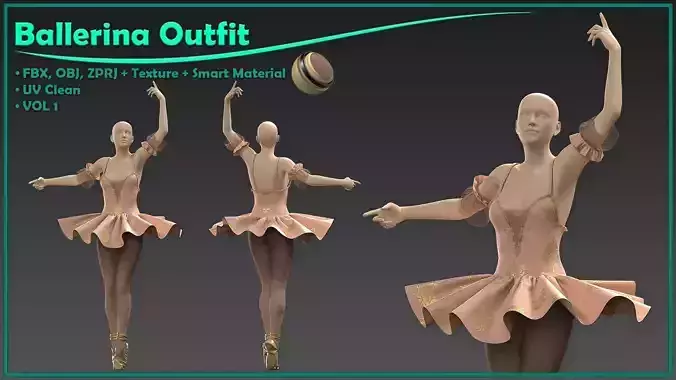 female ballerina outfit with texture and smart material 3D model