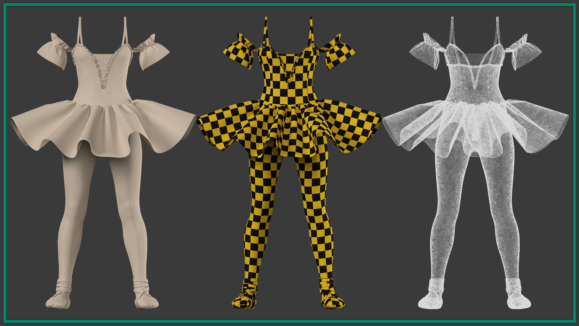 female ballerina outfit with texture and smart material 3D model_5