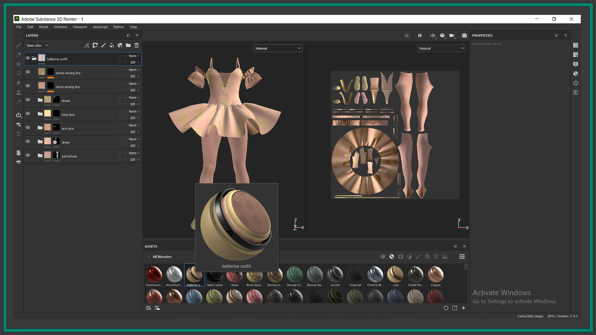 female ballerina outfit with texture and smart material 3D model_7