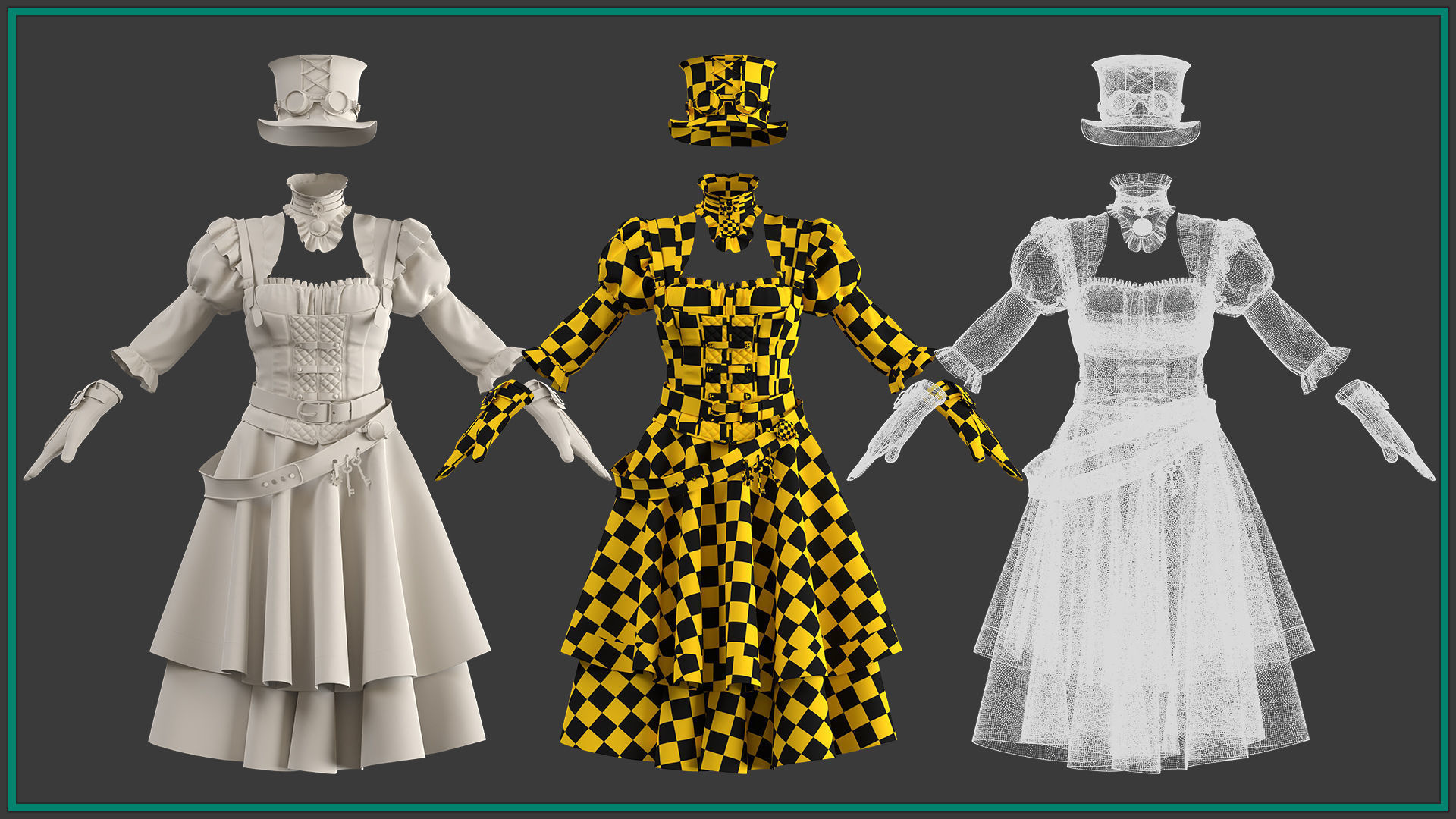 female steampunk outfit with texture 3D model_5