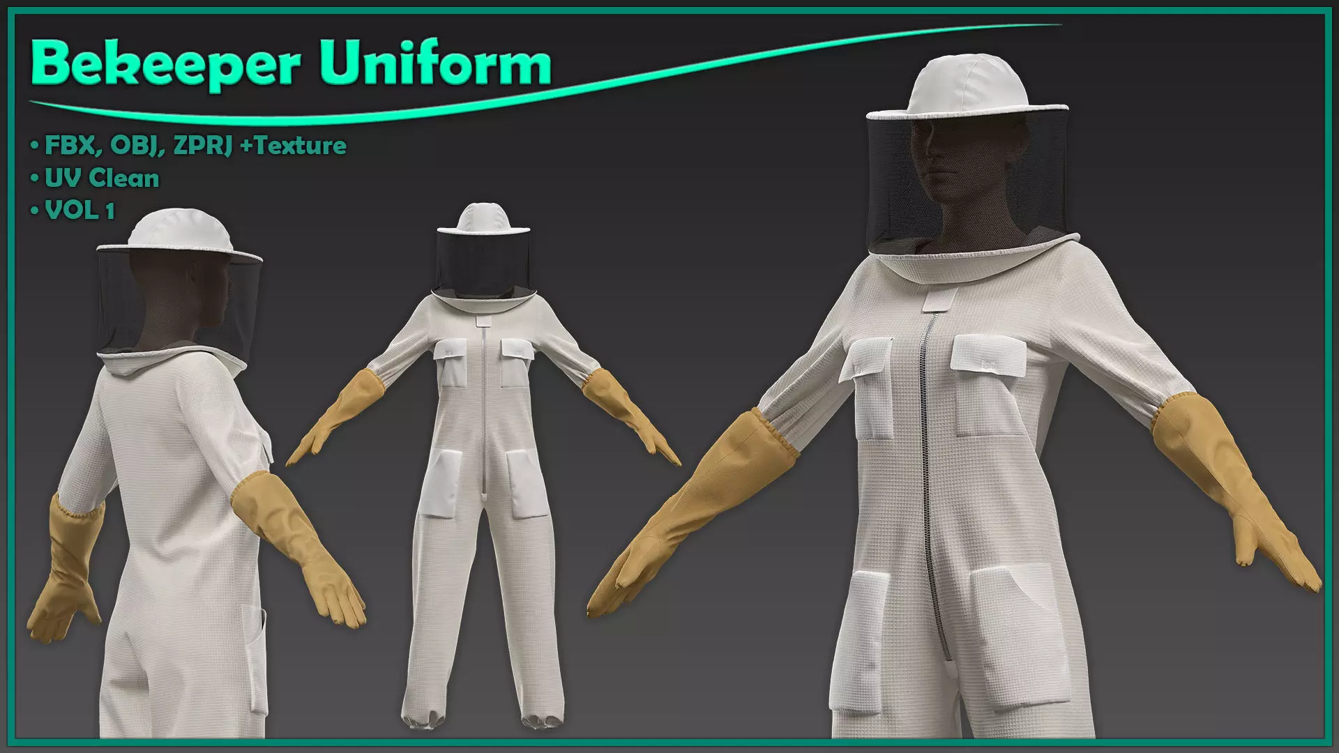 female beekeeper uniform with texture 3D model