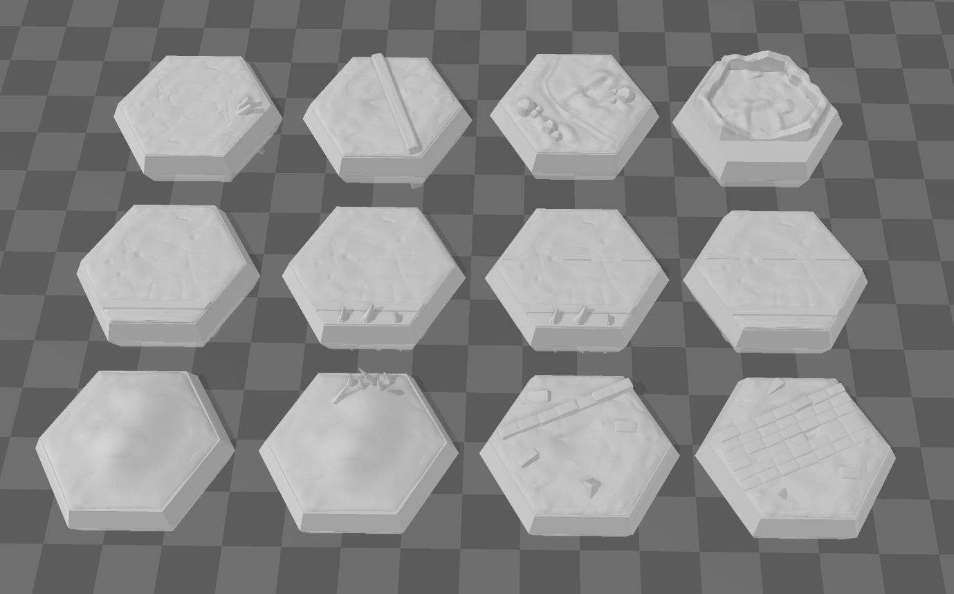 Battletech 3D Hex Bases Variety Pack 3D print model_3