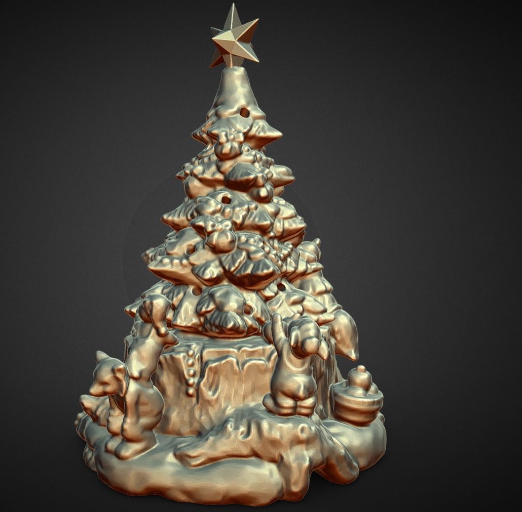 Bunnys And Foxes Trimming The Tree  3D print model_2