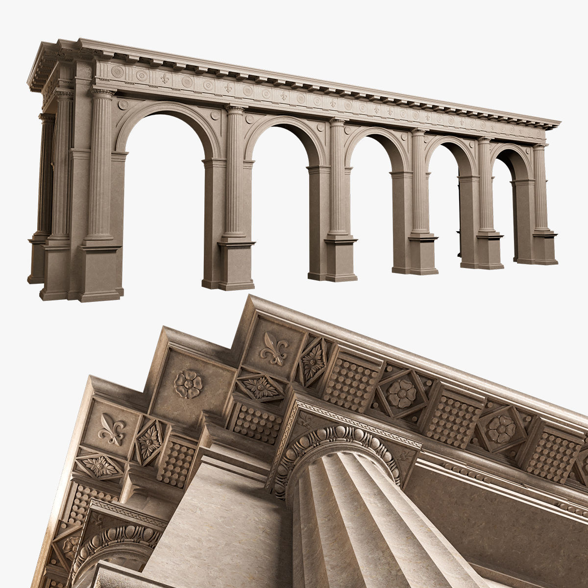 Arch Doric Mutulary column with pedestal on Vignola 3D model_1