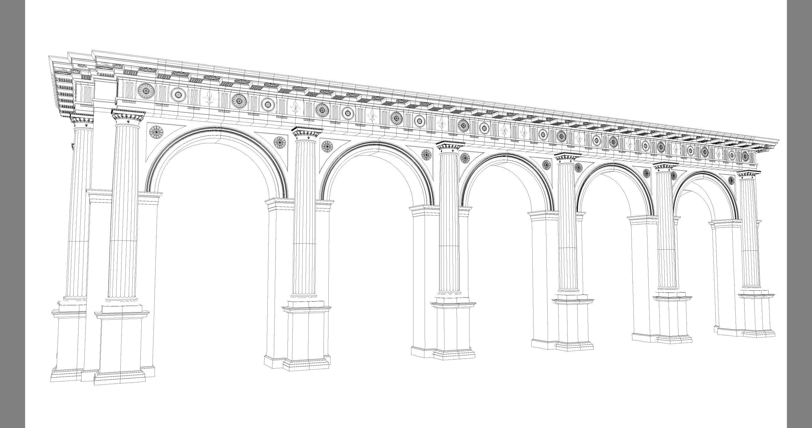 Arch Doric Mutulary column with pedestal on Vignola 3D model_8