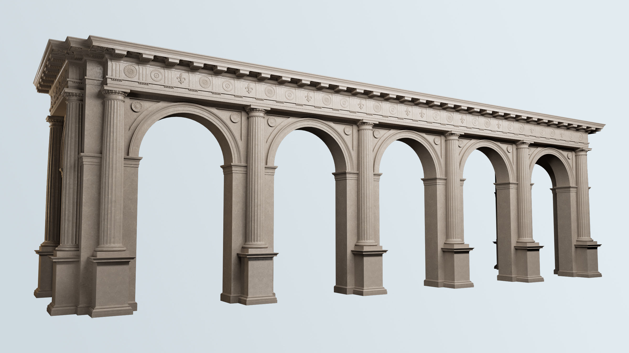 Arch Doric Mutulary column with pedestal on Vignola 3D model_2