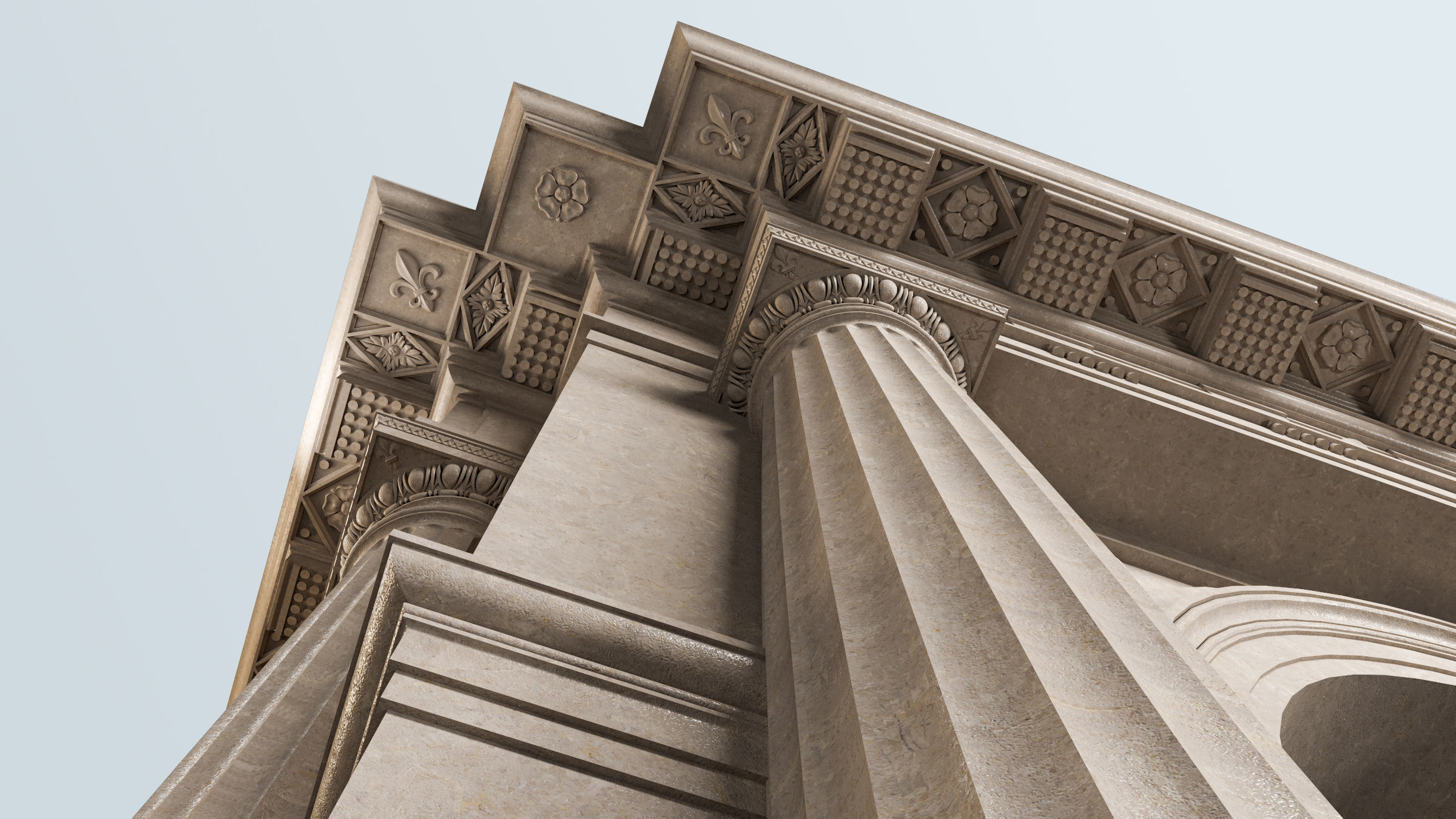 Arch Doric Mutulary column with pedestal on Vignola 3D model_4