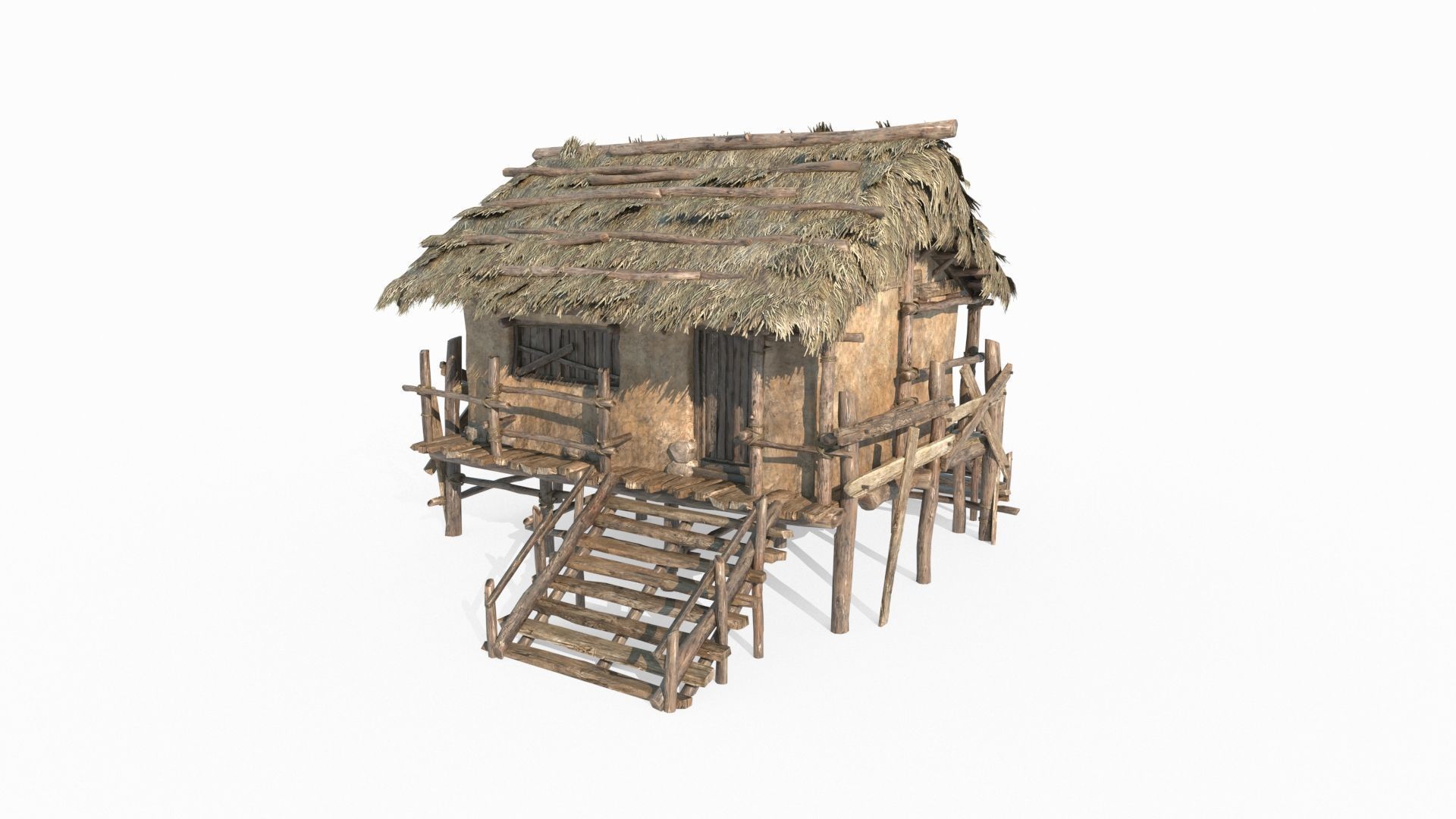 Ancient Asian Yellow Mud Houses 3D model_2